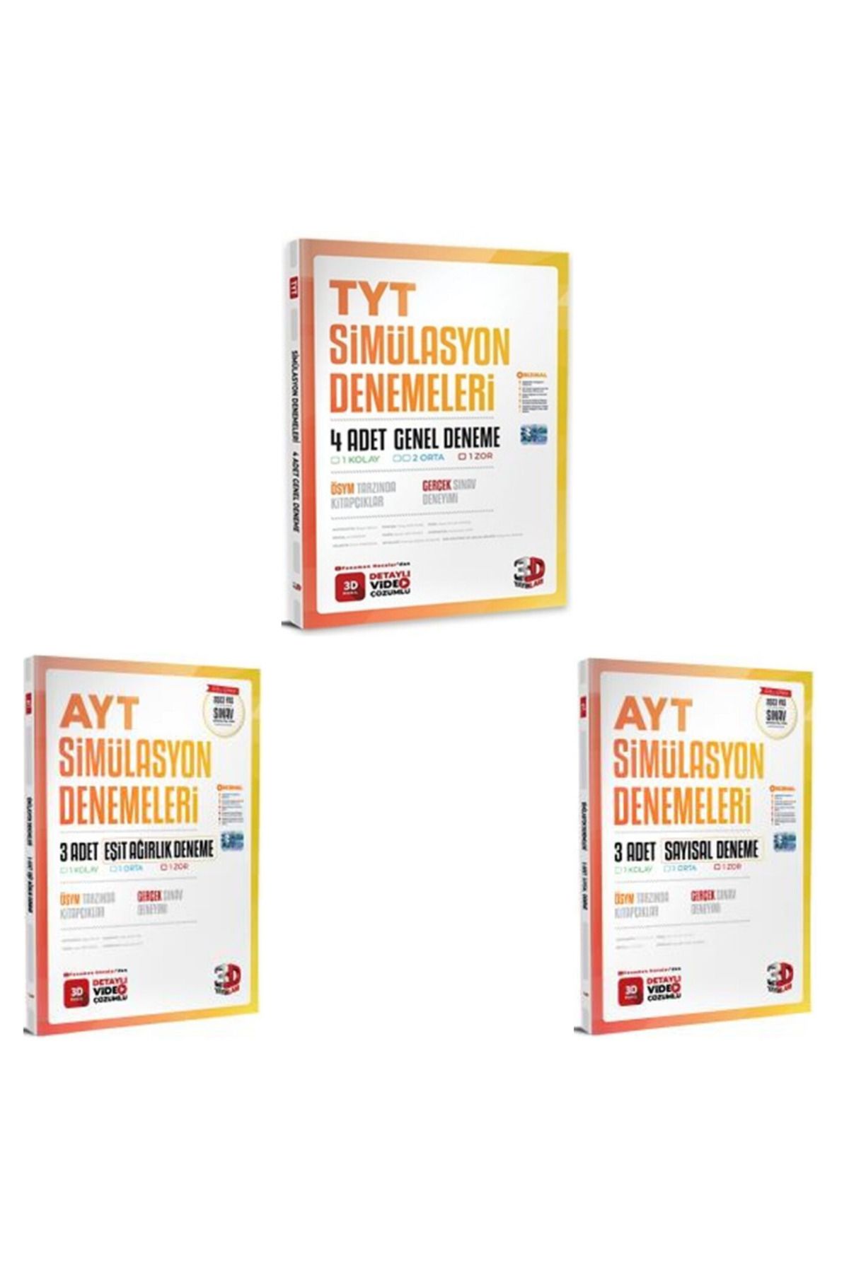 Marsis Yayınları 3D Yayınları TYT Genel 4 Deneme ve AYT Eşit Ağırlık Sayısal 3 lü Simülasyon Genel Deneme