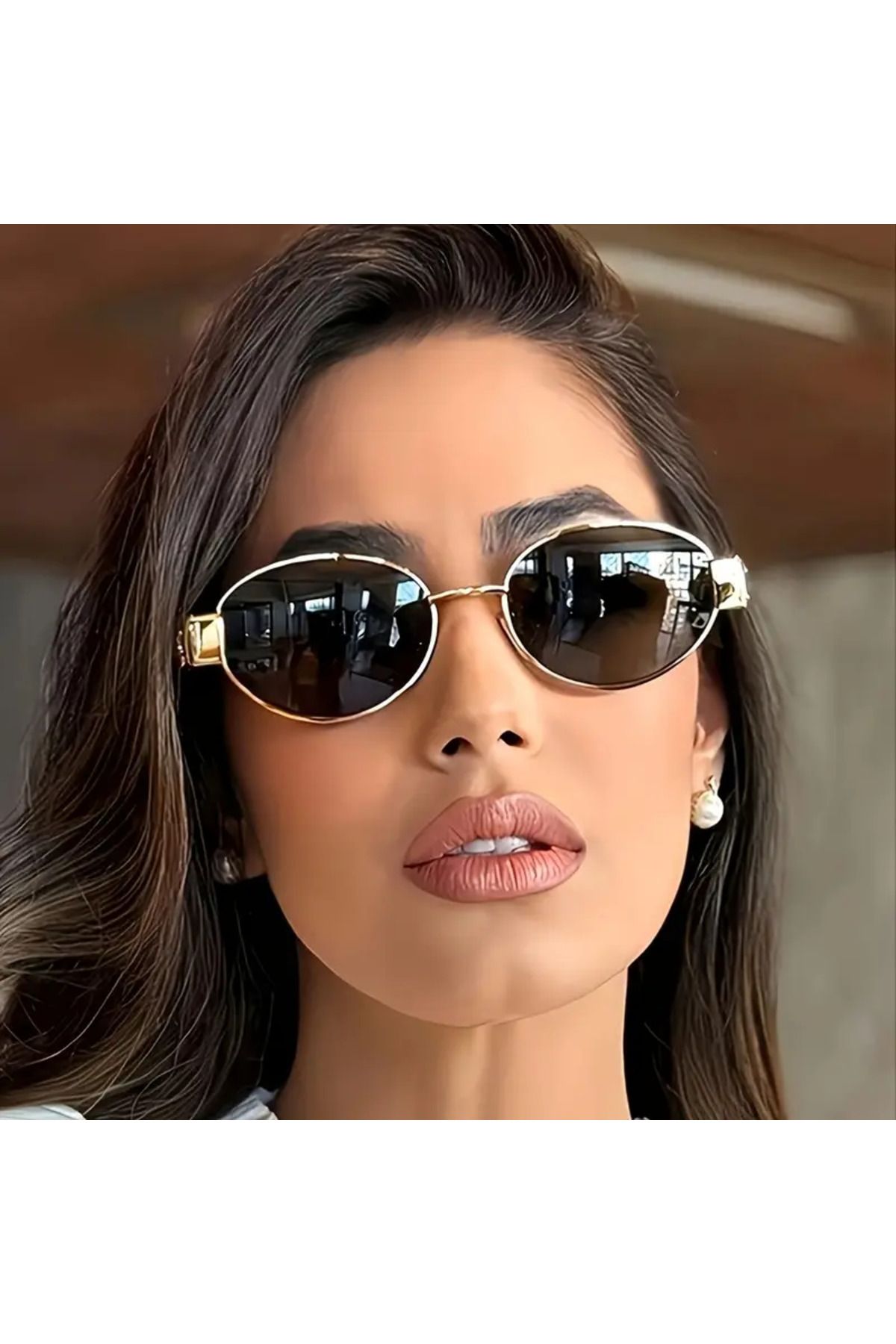 ZENION Moda Elips Çerçeve Dekoratif Güneş Gözlüğü – Gold Detaylı Retro Şık Tasarım