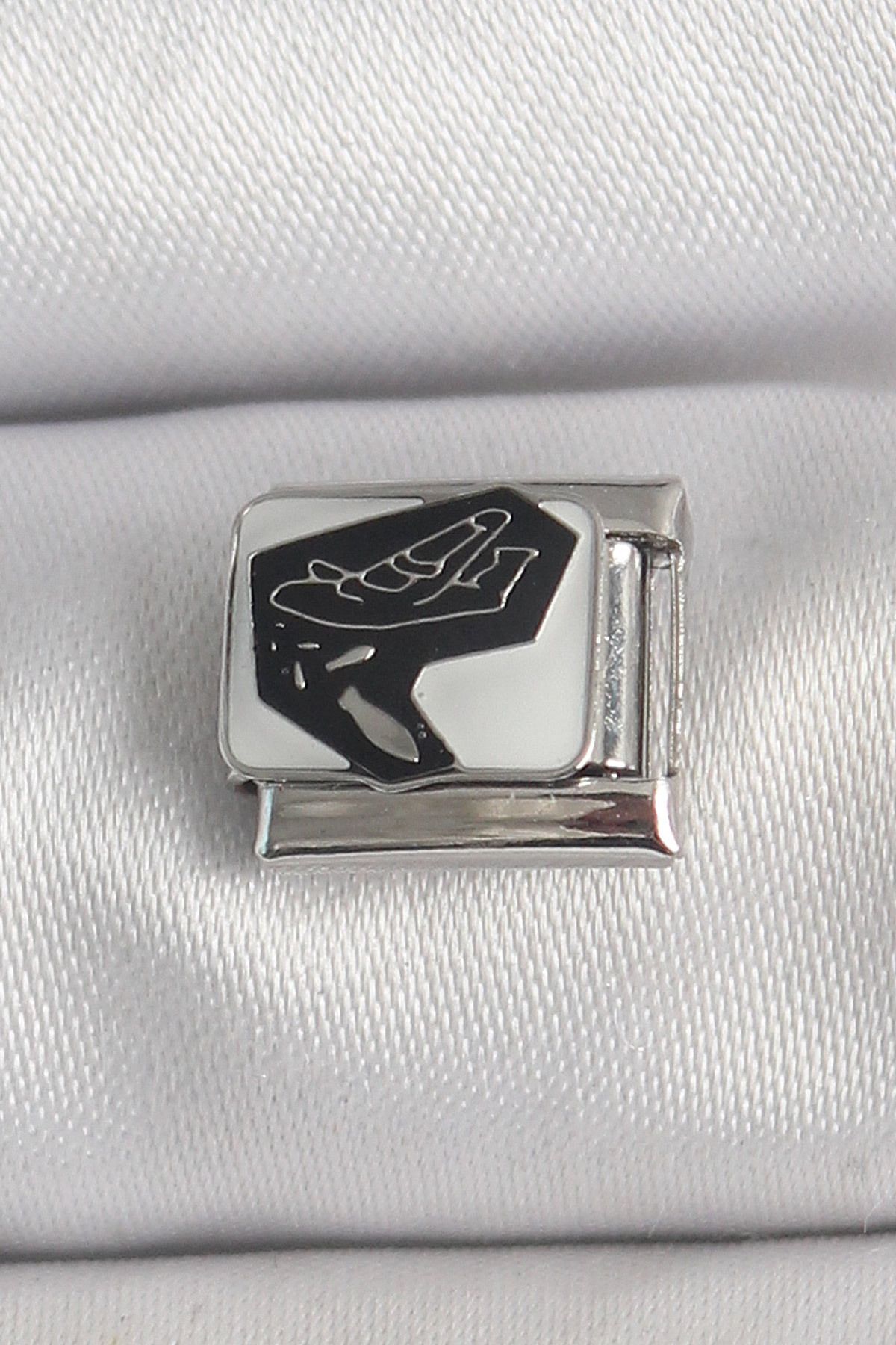 Store 316L Çelik Gümüş Renk Beyaz Siyah Uçak İşlemeli Portre Model Nomination Charm