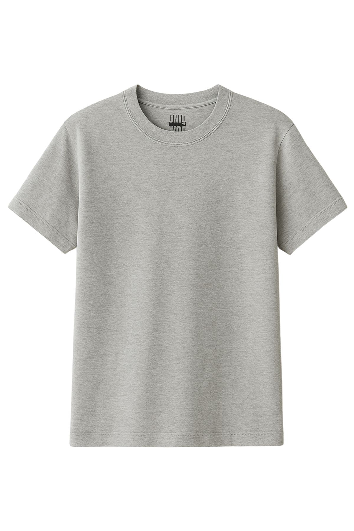 uniqwo Unisex %100 Pamuk Regular Melanj Gri Basic T-Shirt