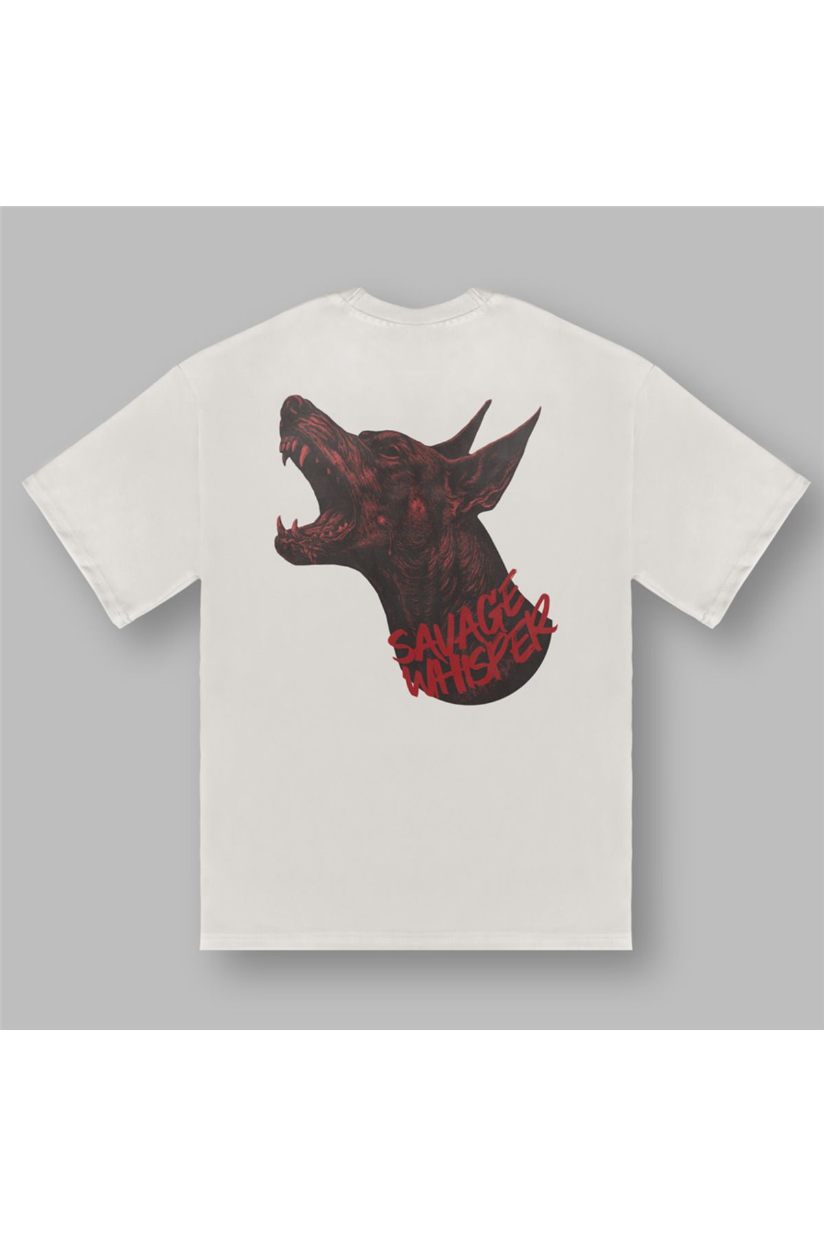 BOYANOVA Doberman Baskılı Vahşi Stil Oversize Ekru Tişört