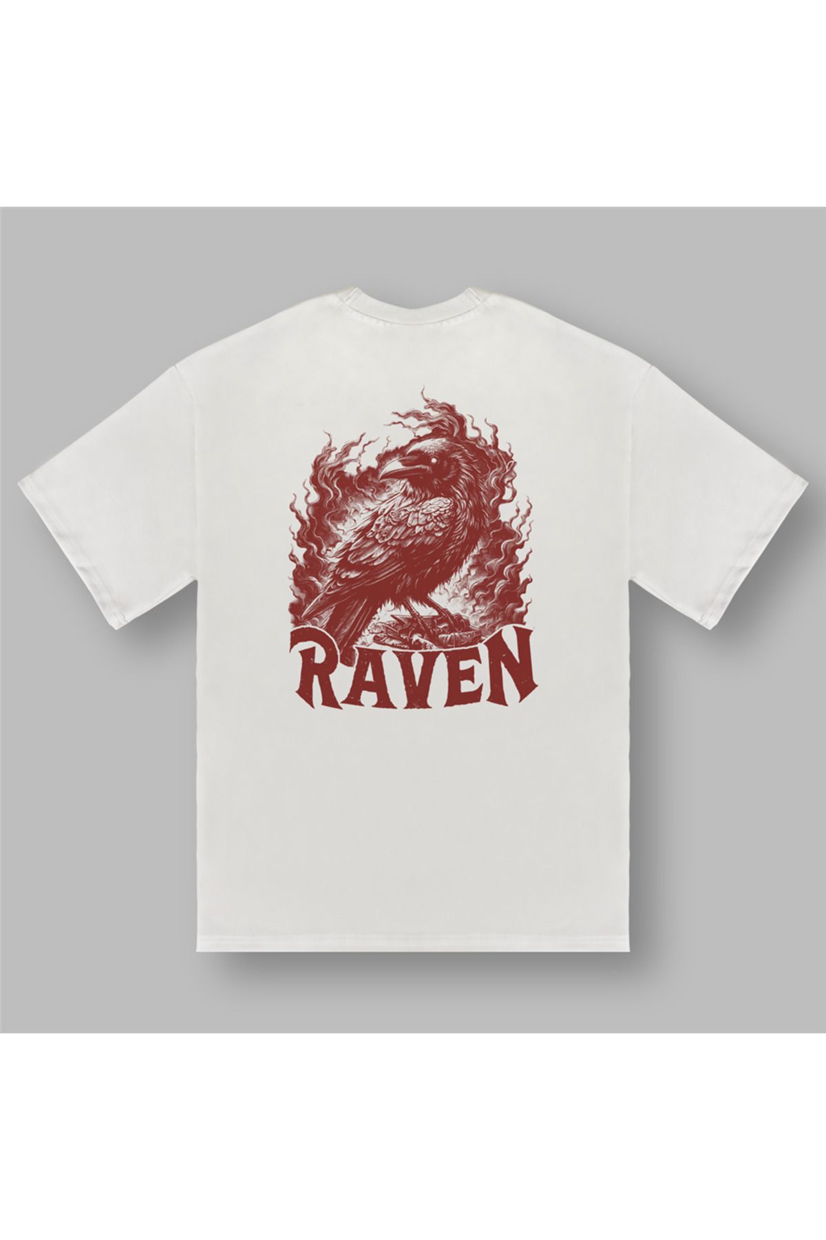 BOYANOVA Kırmızı Kuzgun RAVEN Baskılı Şeker Tişört