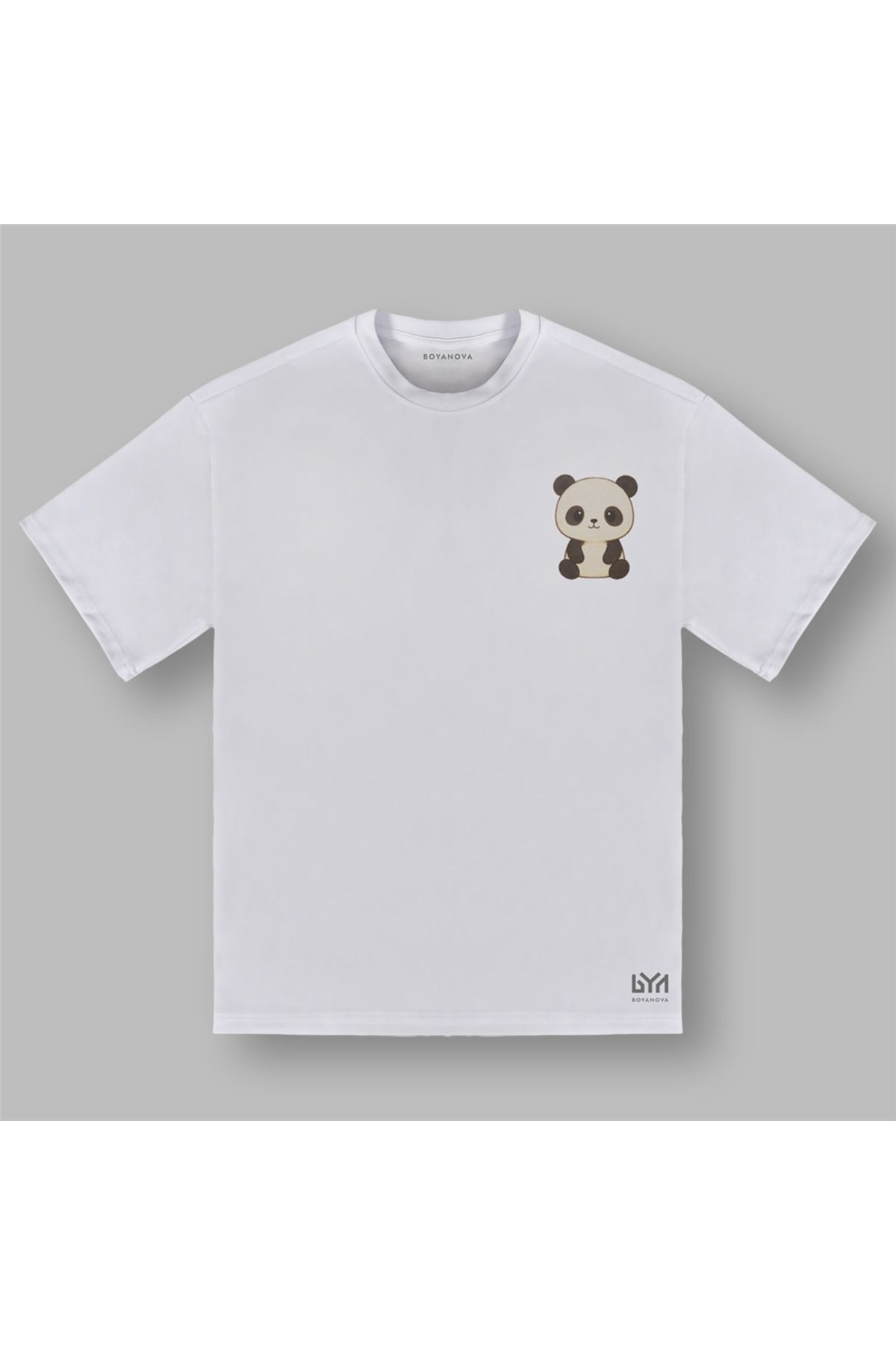 BOYANOVA Panda Figürlü Oversize Beyaz Tişört