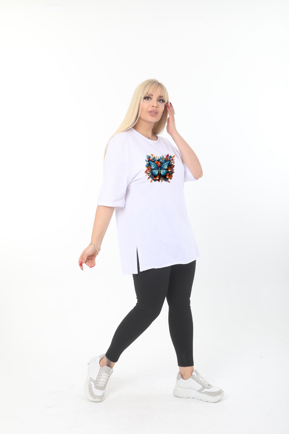 Ciao Kelebek baskılı pamuk oversize tişört