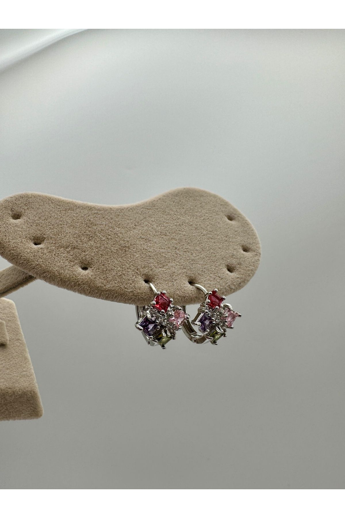Chanceux Accessories Özel Seri Renkli Kare Taşlı Halka Küpe