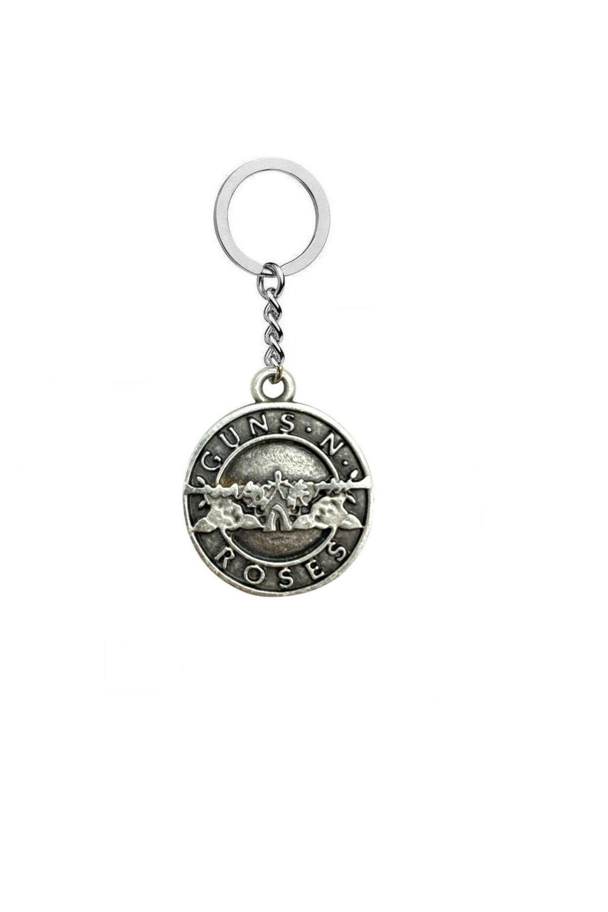 Herşey Nota Guns N' Roses Yuvarlak Figürlü Metal Anahtarlık – Rock Metal Unisex Aksesuar