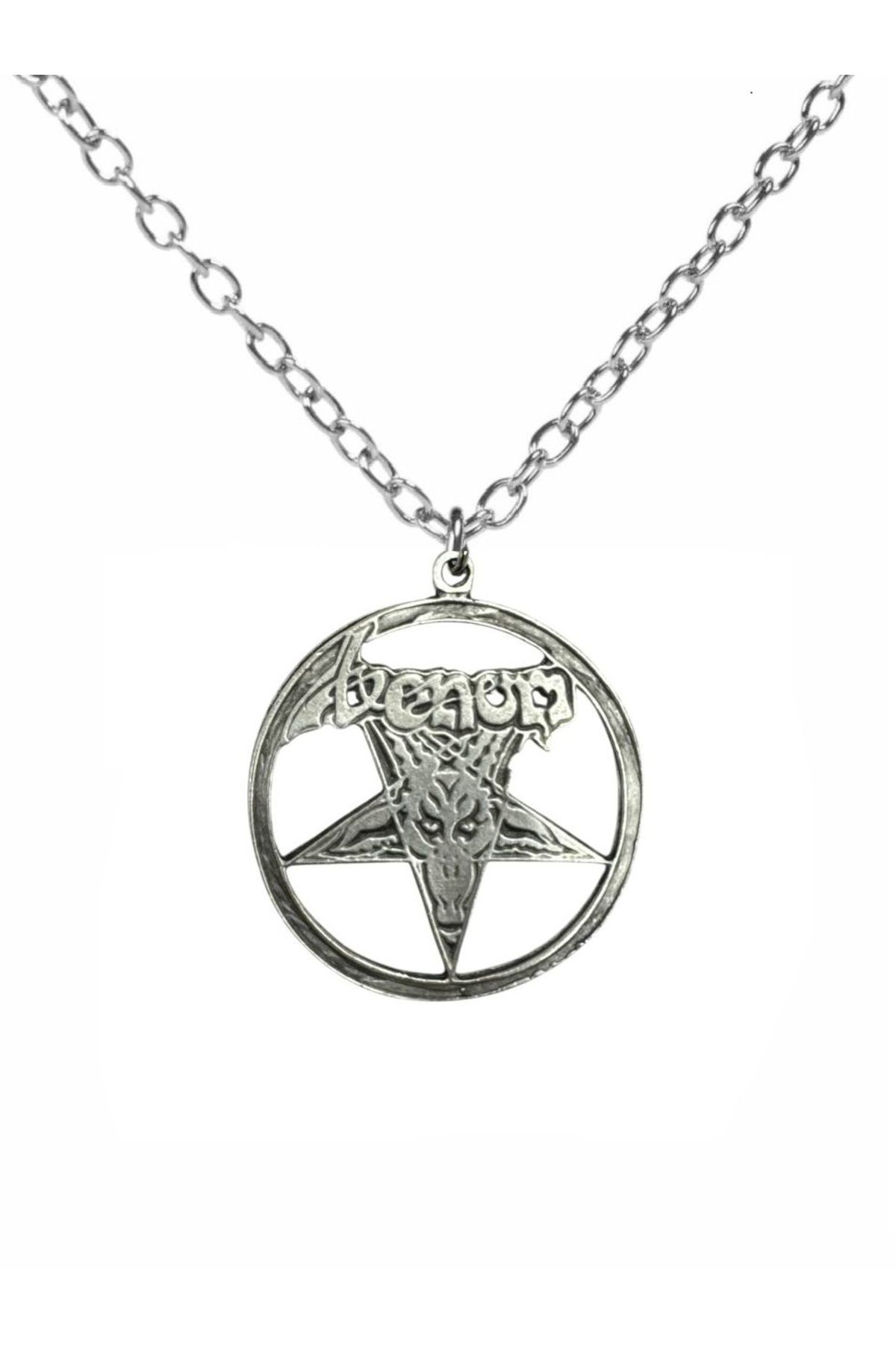 Herşey Nota Lucifer Keçi Kafası Pentagram Figürlü Metal Kolye – 60 cm Gotik & Ezoterik Unisex Takı