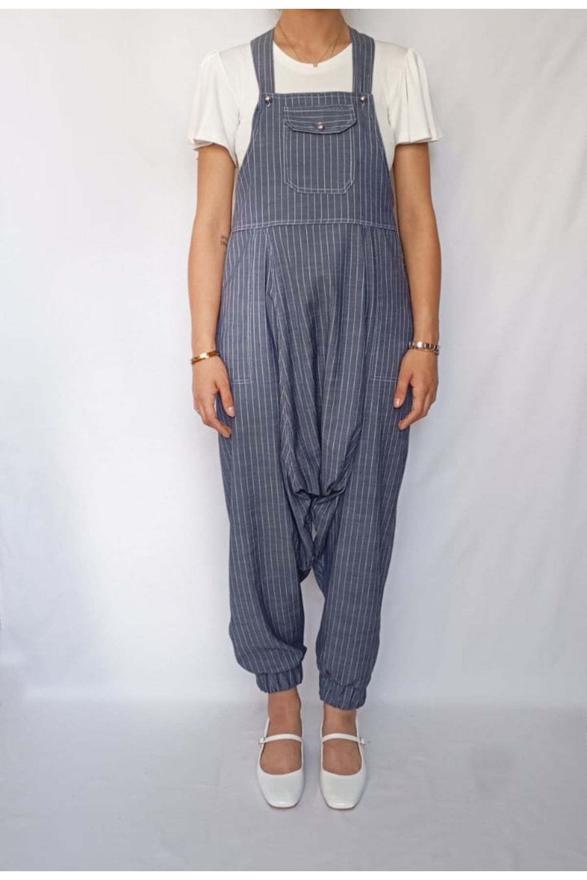 Dirhem İnce kot şalvar tulum/crop body