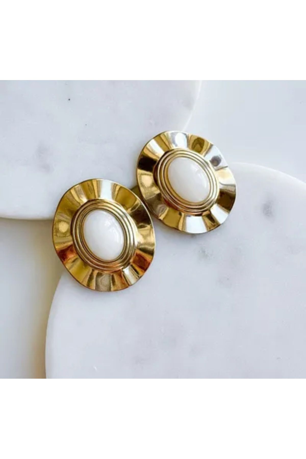 naaksesuar İncili Çelik Vintage Seri Gold Küpe