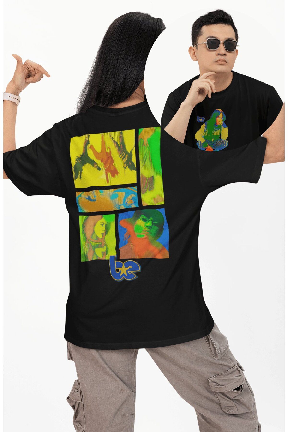 Fuddy Moda Unisex Be Star Sırt Baskılı Tişört, Oversize Billie Eilish Blur Baskılı T-shirt