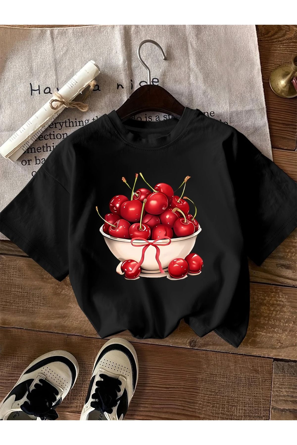 Massgai Unisex Cherrys Baskılı Oversize %100 Pamuk T-shirt