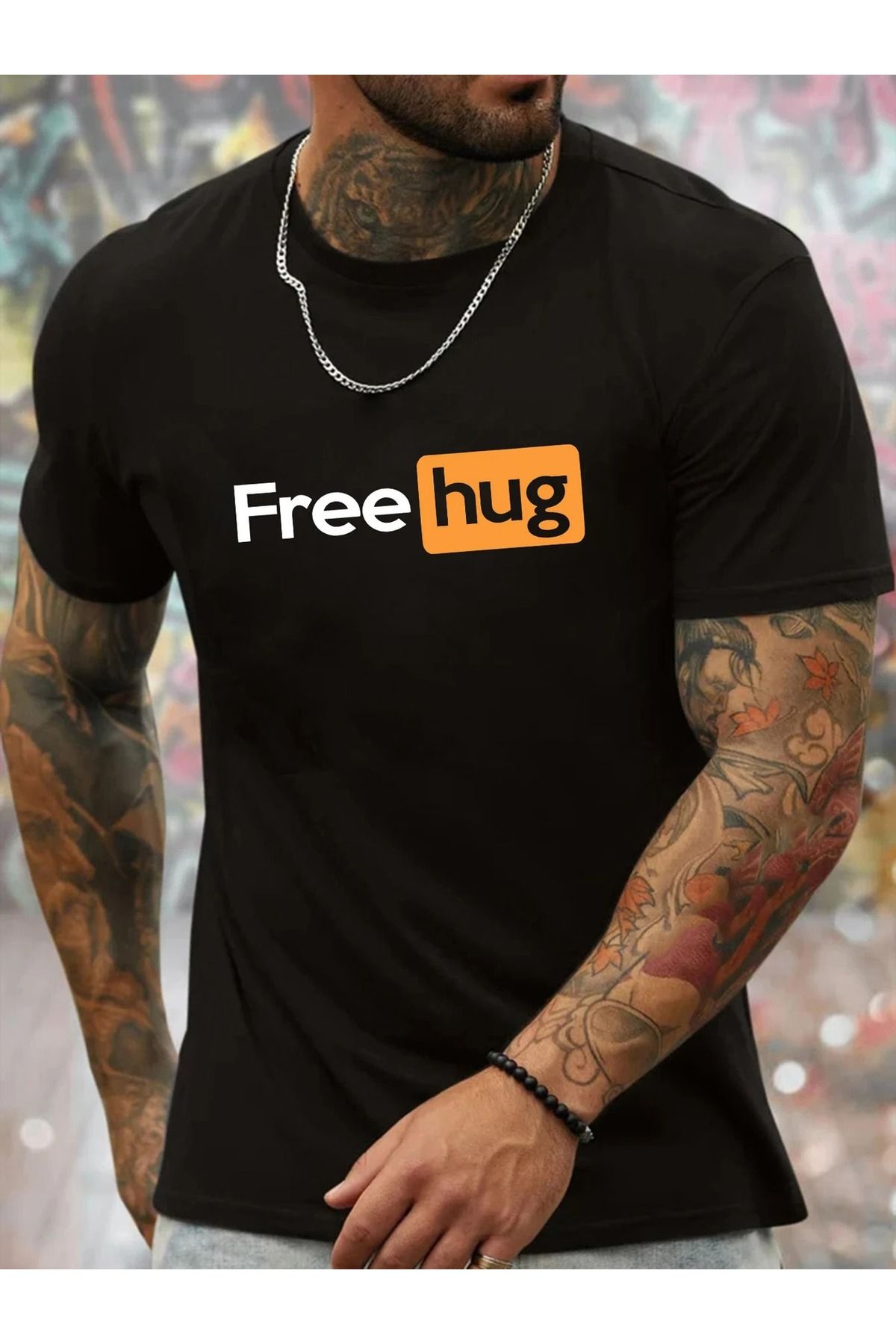 Massgai Unisex Free Hug Baskılı Oversize %100 Pamuk T-shirt
