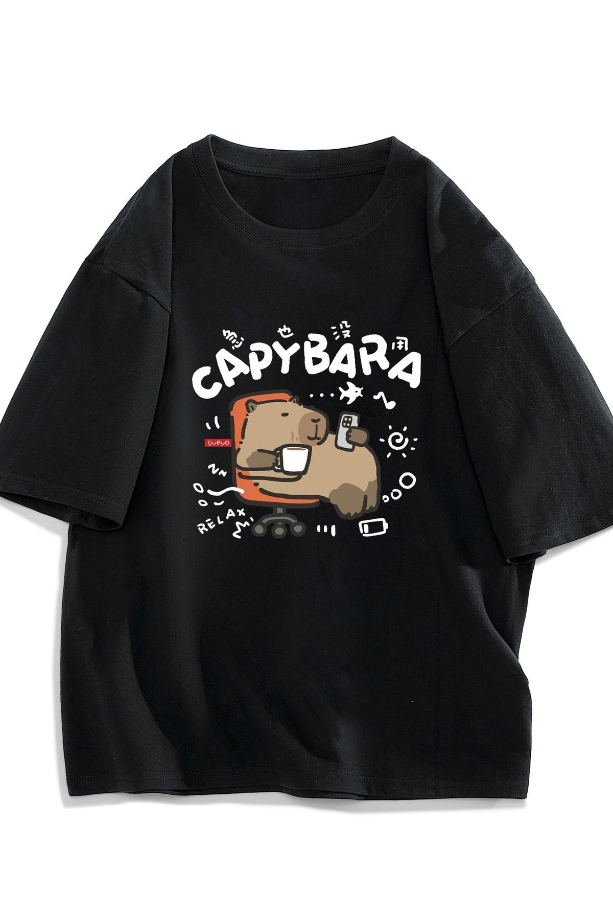 Massgai Unisex Capybara Relax Baskılı Oversize %100 Pamuk T-shirt