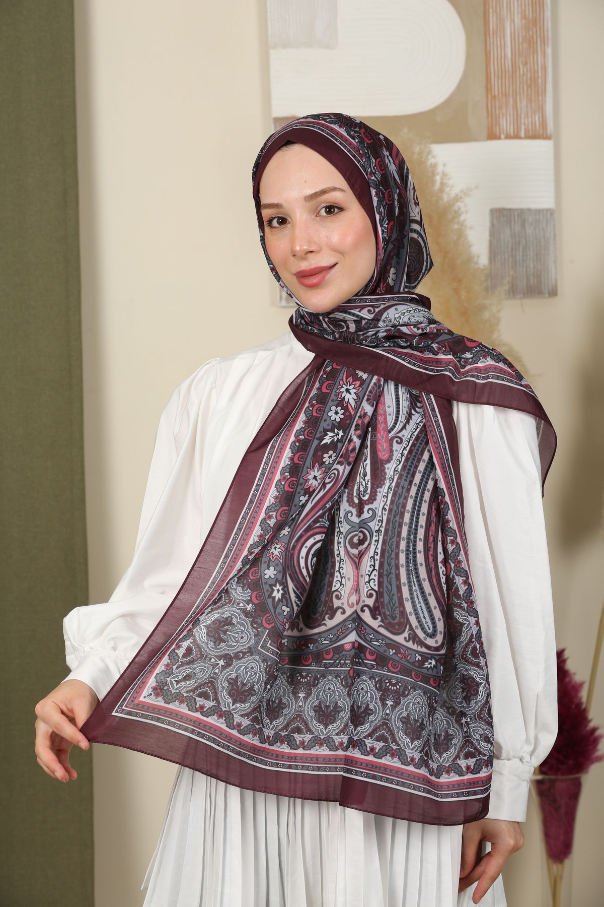 moda camiya Retro Desen Şal Siyah