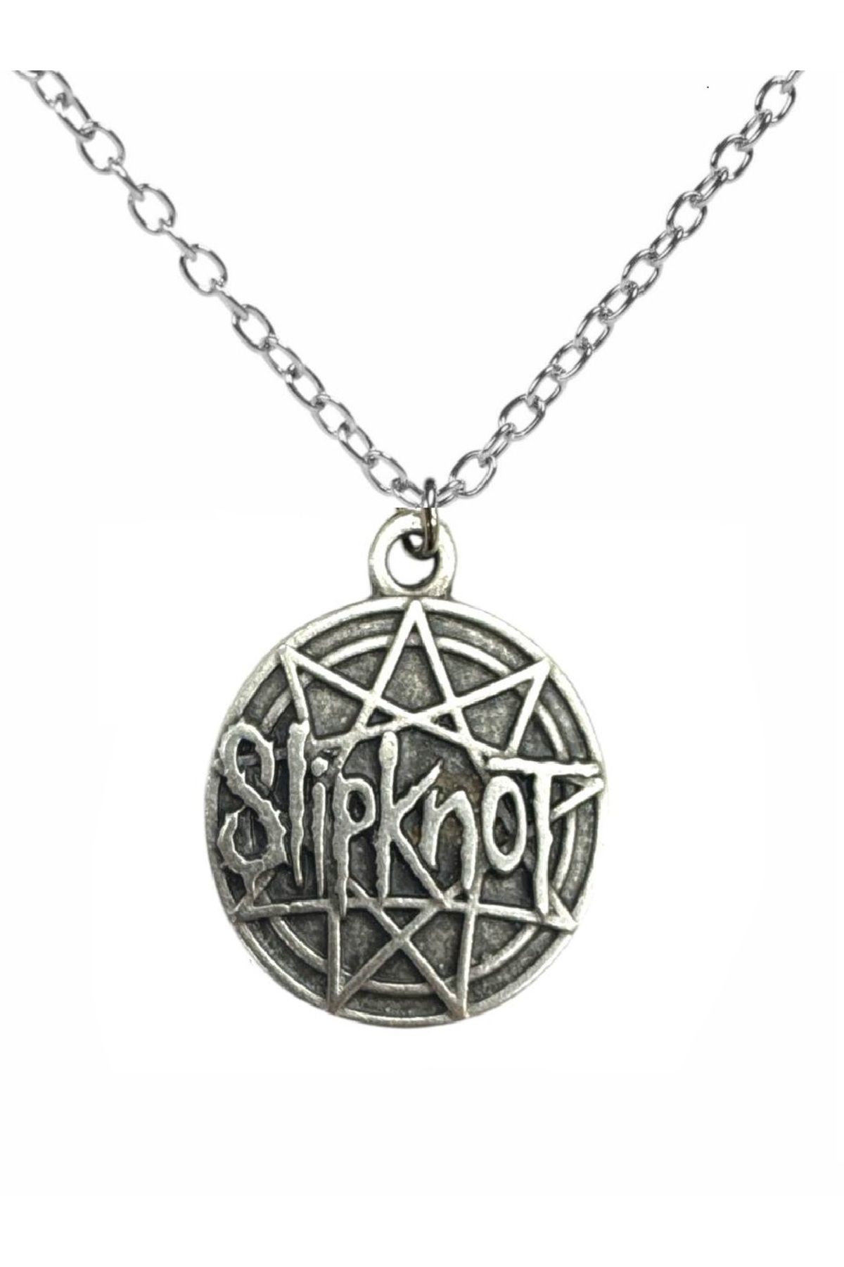Herşey Nota Slipknot Yuvarlak Metal Kolye – 60 cm Zincirli Rock & Metal Takı