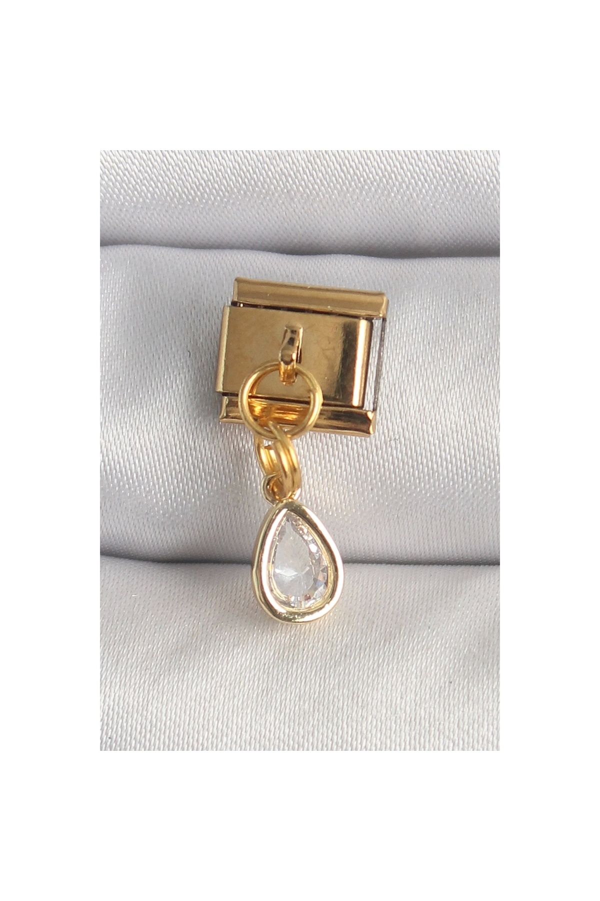 Narnuga 316L Çelik Gold Renk Sallantı Damla Zirkon Taşlı Nomination Charm - TJ-BC1345