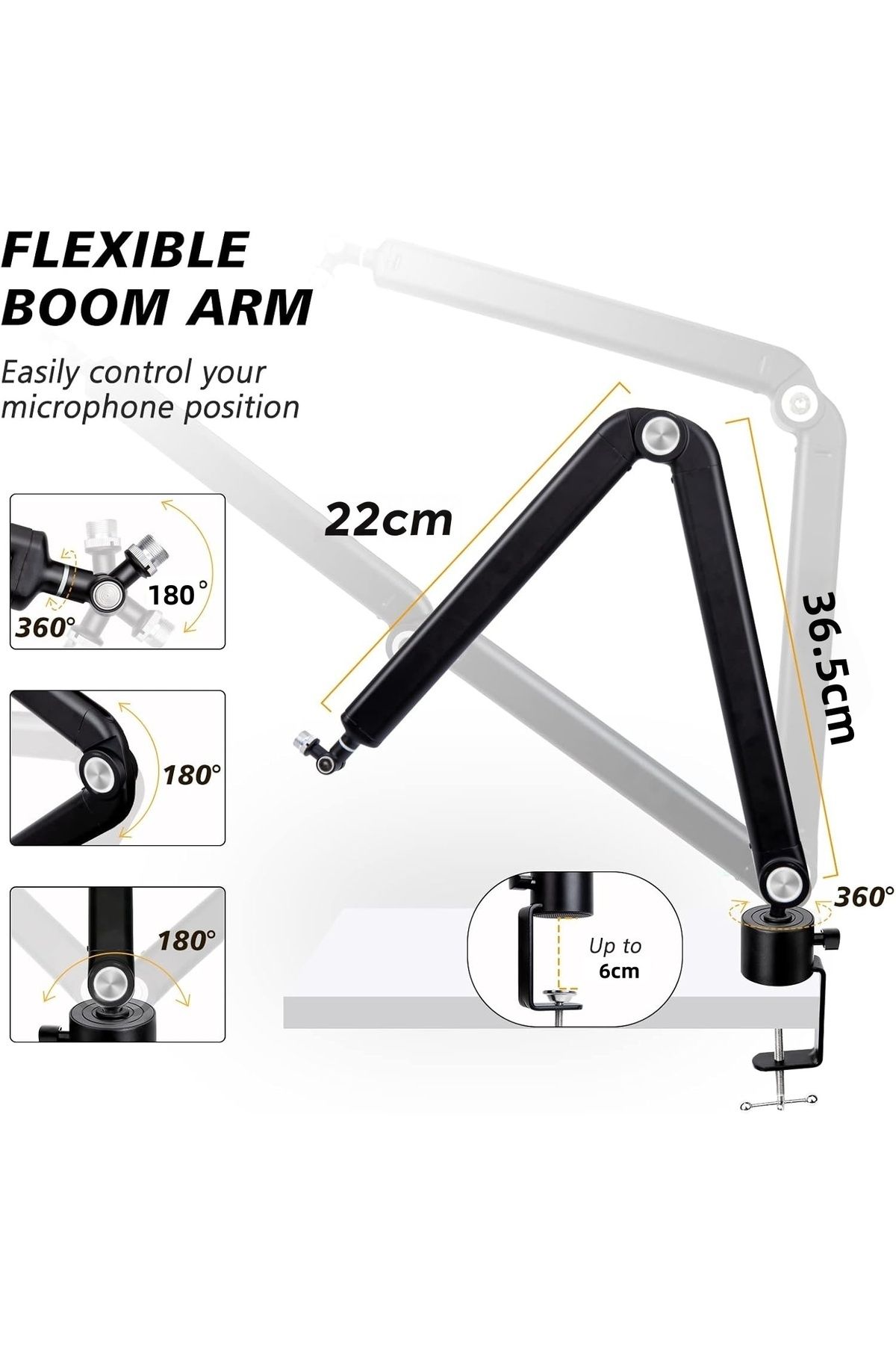 FlashHawk-Mic Boom Arm 360° Rotatable Microphone Stand with Desk Mount, for Live Streaming, Gaming, Radio 6