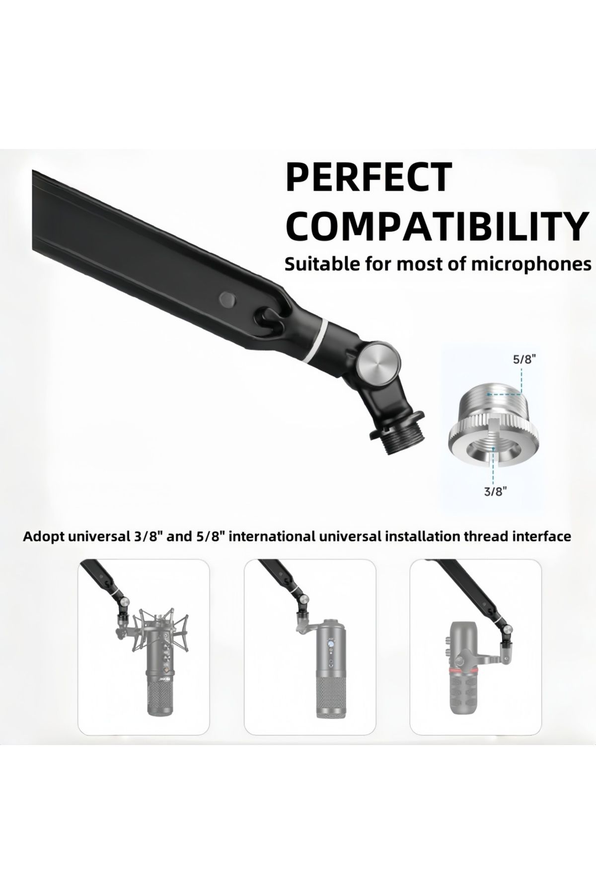 FlashHawk-Mic Boom Arm 360° Rotatable Microphone Stand with Desk Mount, for Live Streaming, Gaming, Radio 5