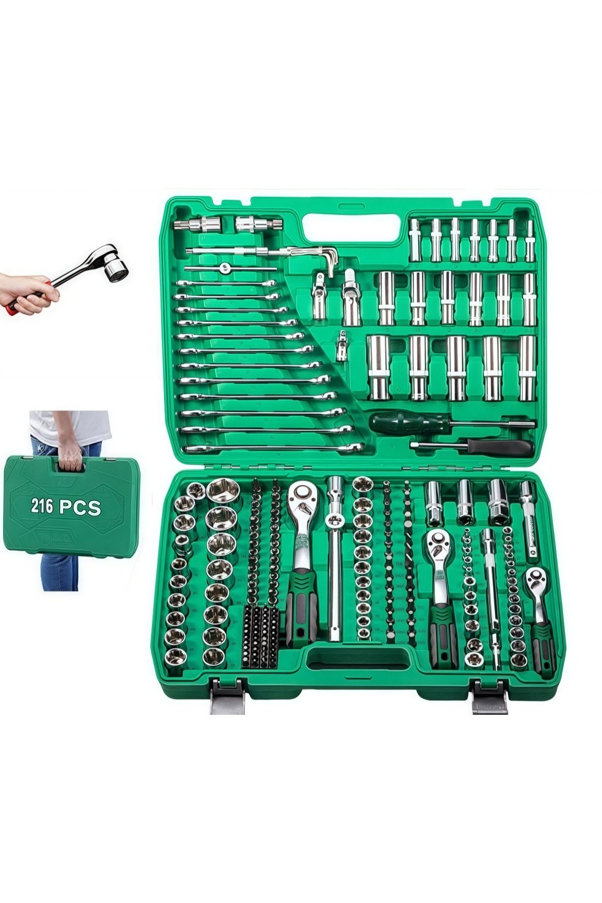 NIUXIANG-216 PCS Car Mechanic Socket Tool Kit Set - Car Repair Tool Wrench Set Batch Head Ratchet Pawl Socket 1