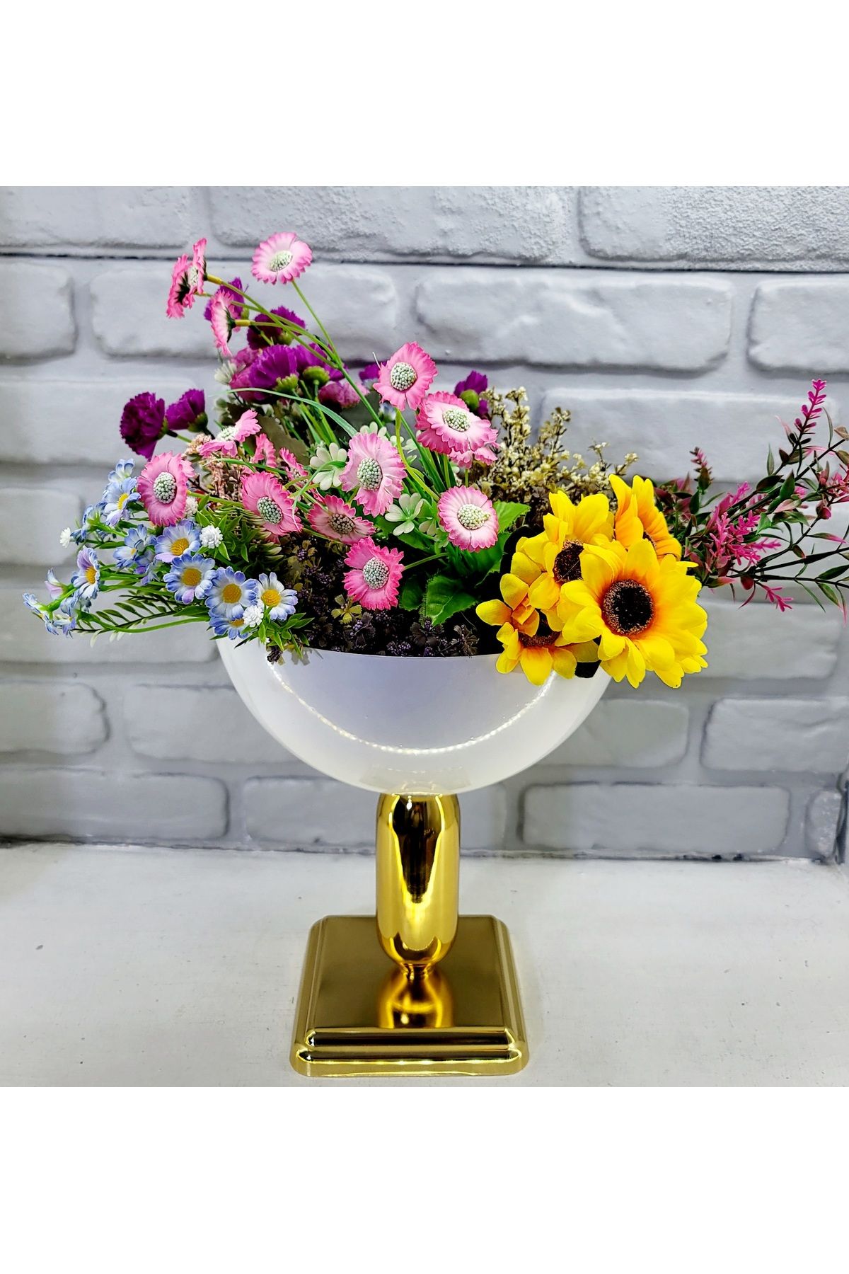 Decodelight Modern Dekoratif Kare Gold Ayaklı Beyaz Büyük Küre Salon Vazo Masa Üstü Aksesuar Dekor