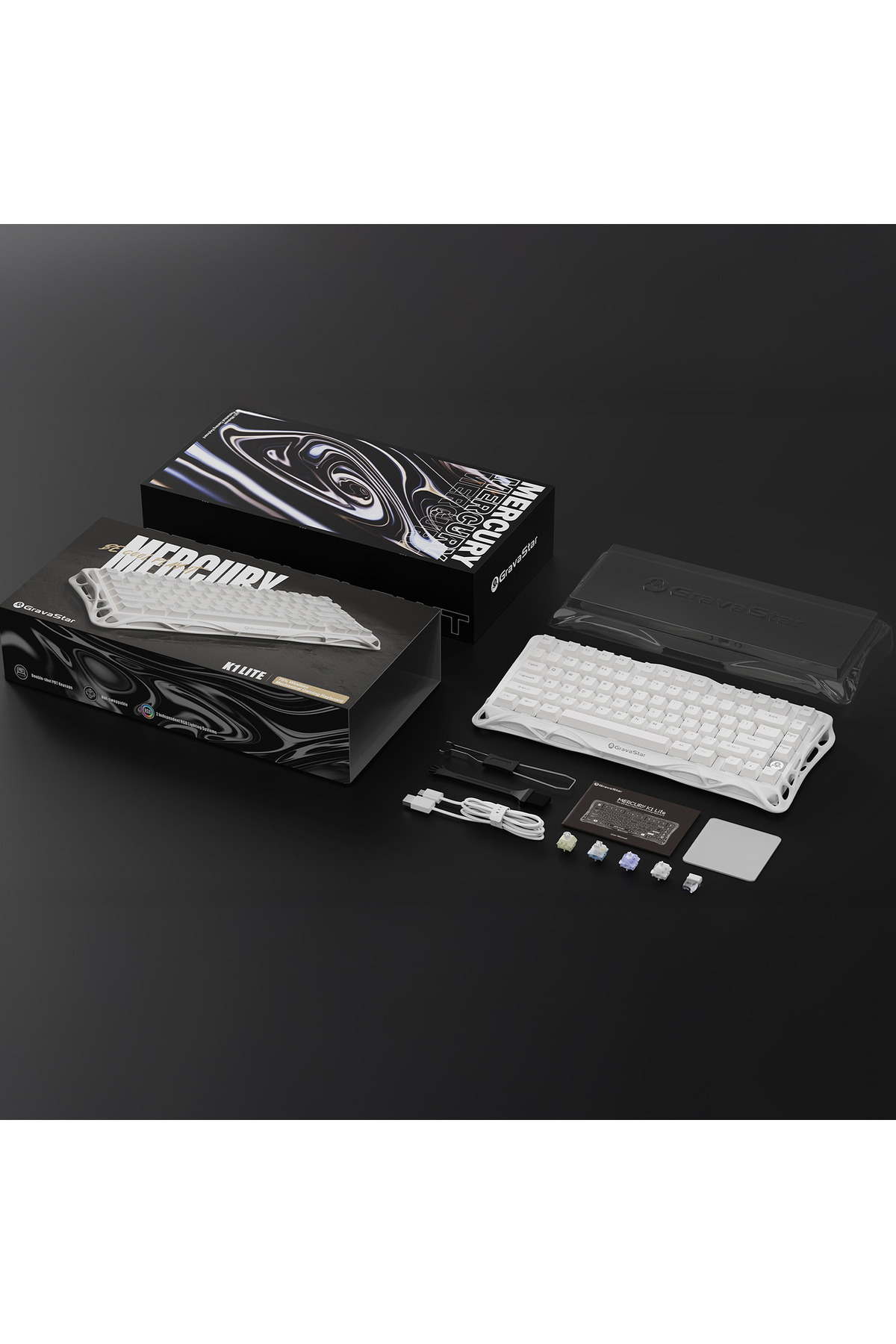 Gravastar-GravaStar K1 Lite Snow White :75%,Pre-Lubed Switches,RGB,Wireless/Wired,4000mAh,Multi-Platform 8