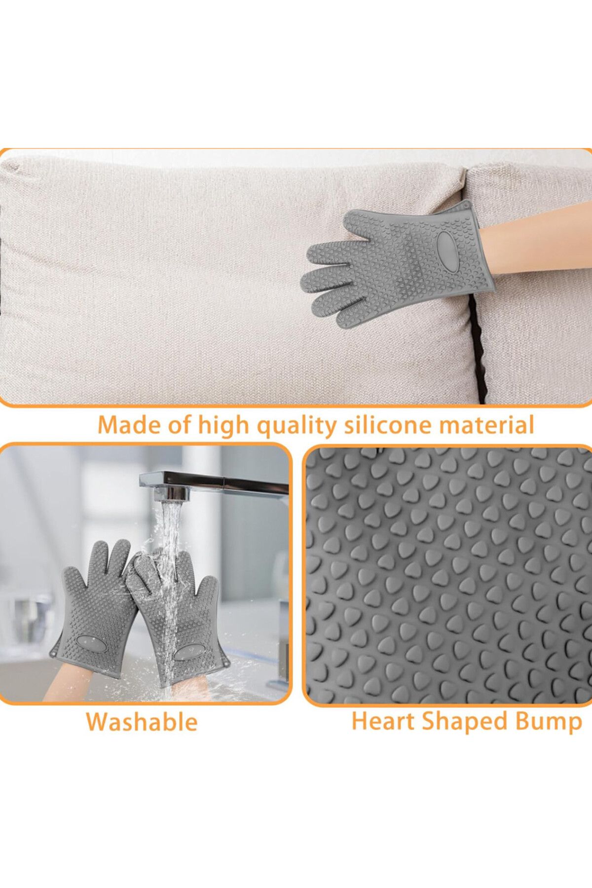 PUFO-Mănușă de bucătărie din silicon pentru grătar sau cuptor, 27 cm, gri 3