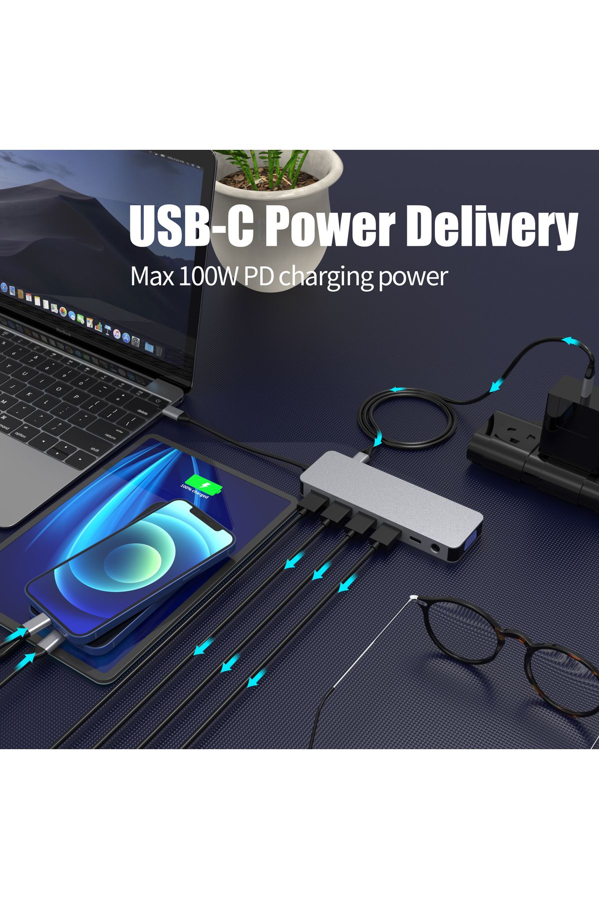 LUVLU-Hub USB C 13 in 1, 2 HDMI 4K, 1 VGA, 1 PD 100W, 1 SD/TF, 1 USB-C, 3 USB 3.0, 1 USB 2.0, Gigabit Lan 4