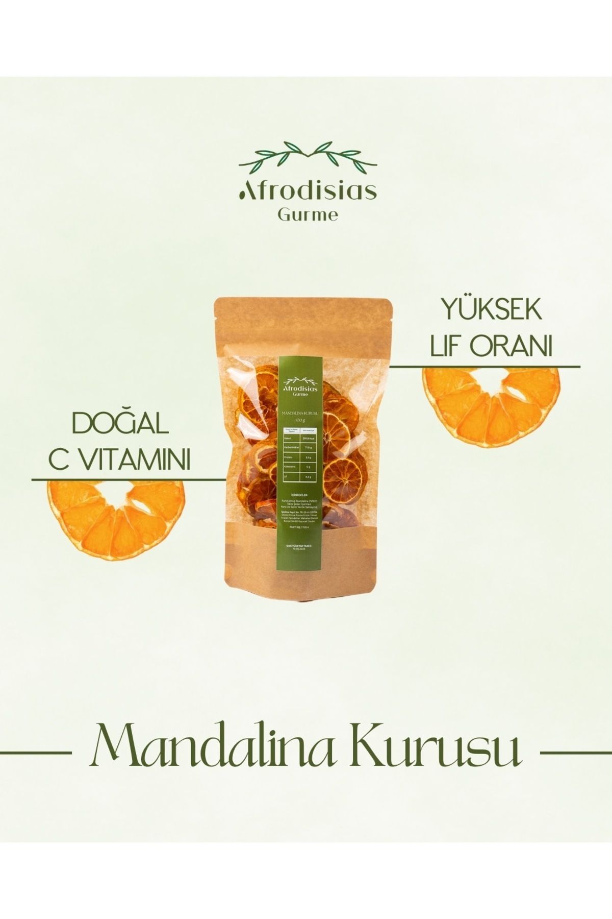 Afrodisias Gurme Mandalina Kurusu 100gr - Doğal kurutulmuş - vegan