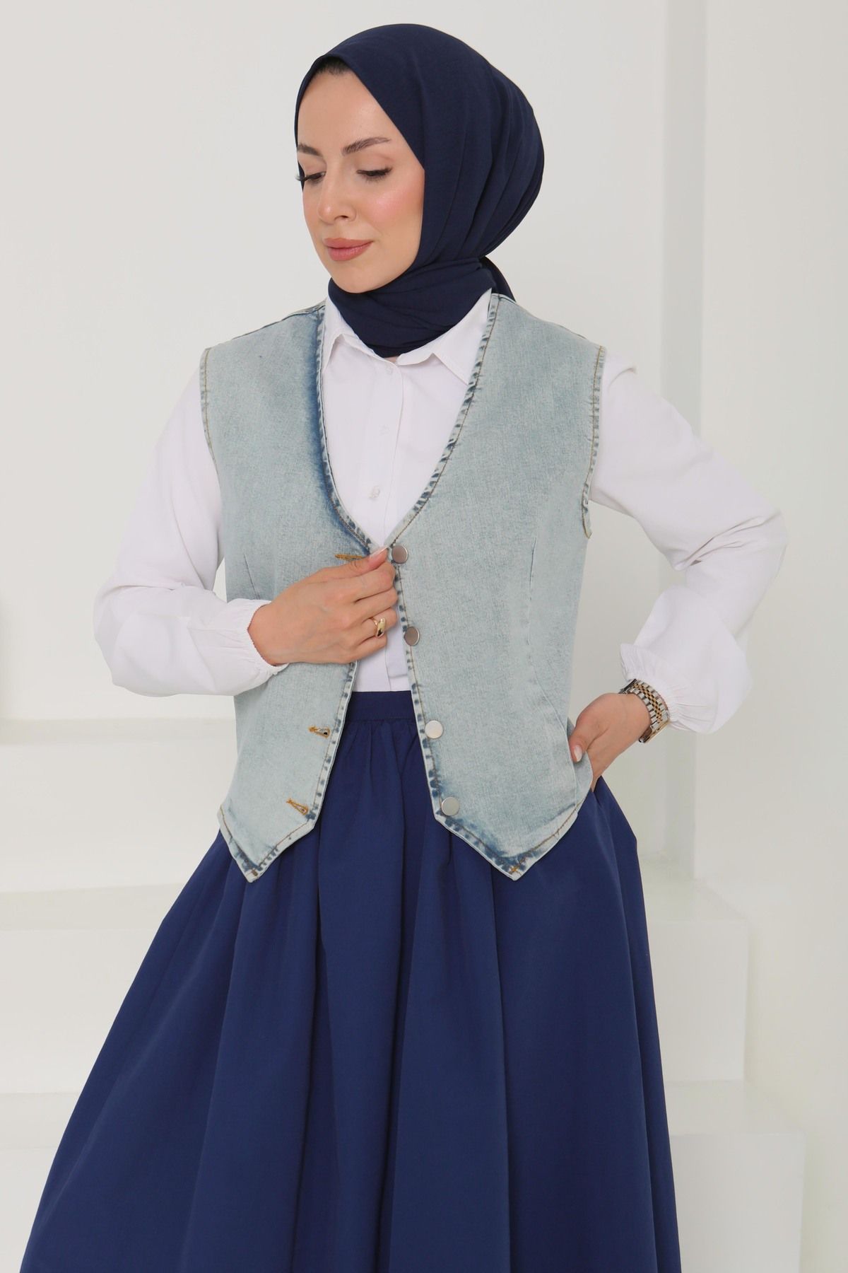 TOFİSA Denim Kısa Yelek Mavi-tint - 27099