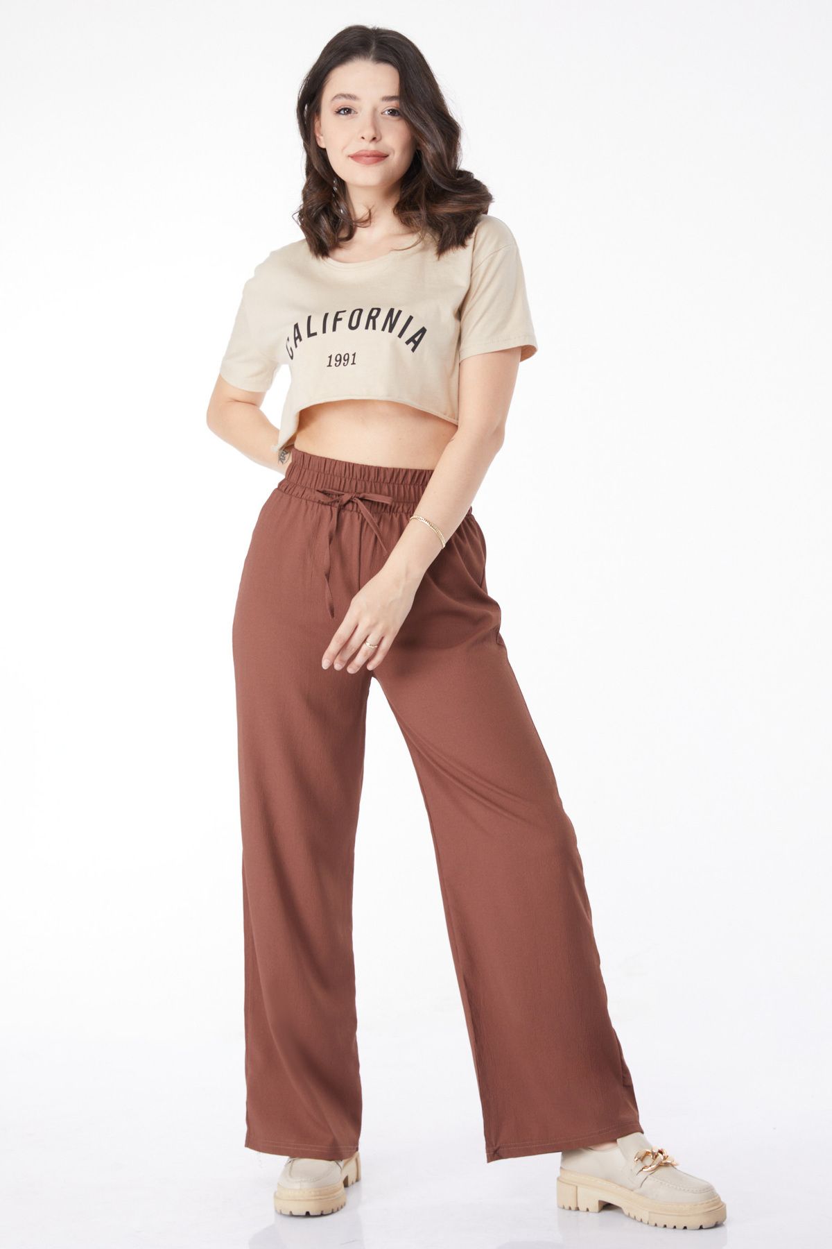 TOFİSA Beli Lastikli Pantolon Kahve - 27074