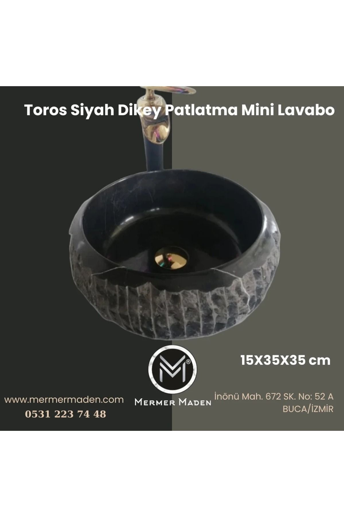 MermerMaden Toros Siyah Dikey Patlatma Mini Lavabo