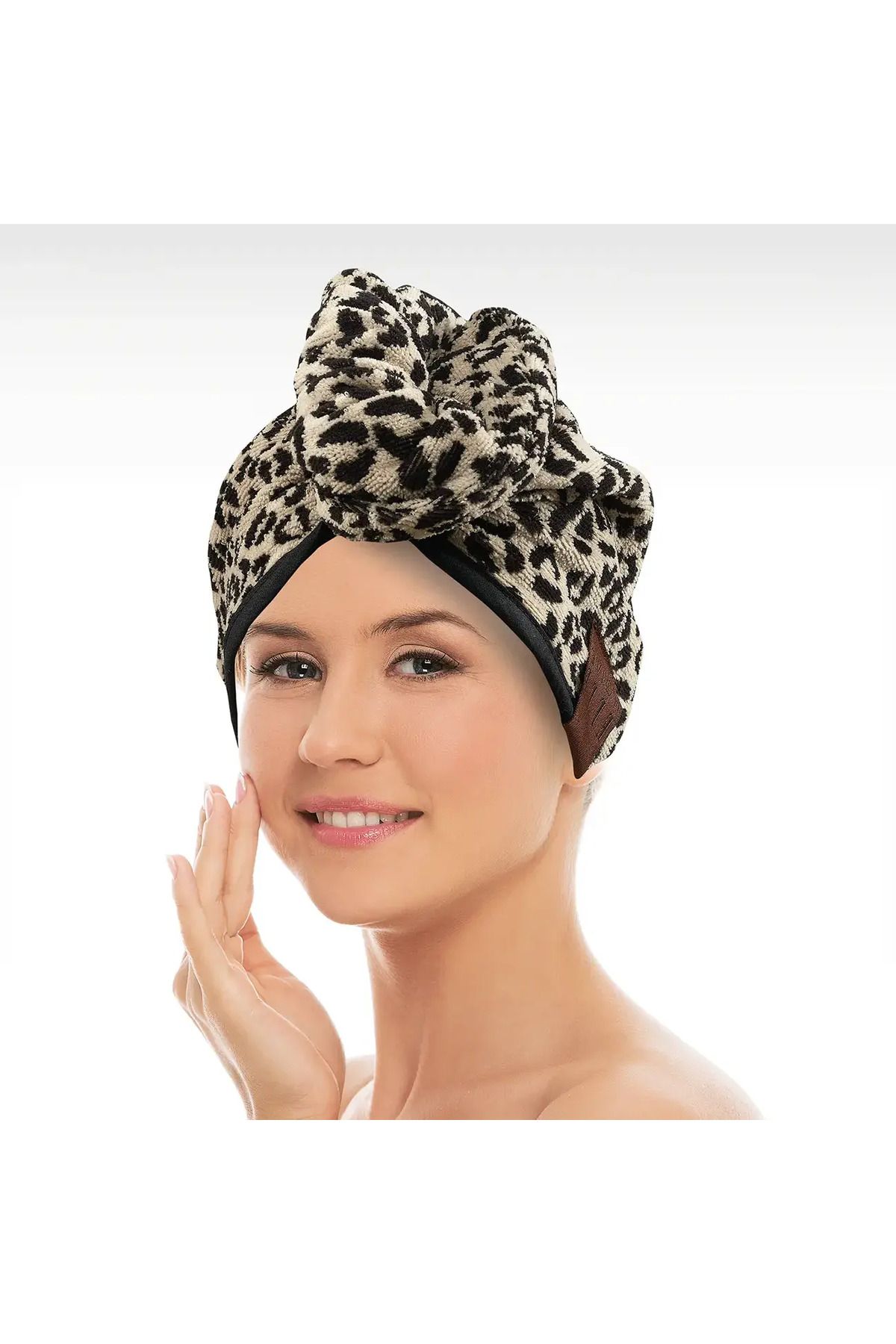 ELLE HOME Leopar Havlu Saç Bonesi - Beyaz