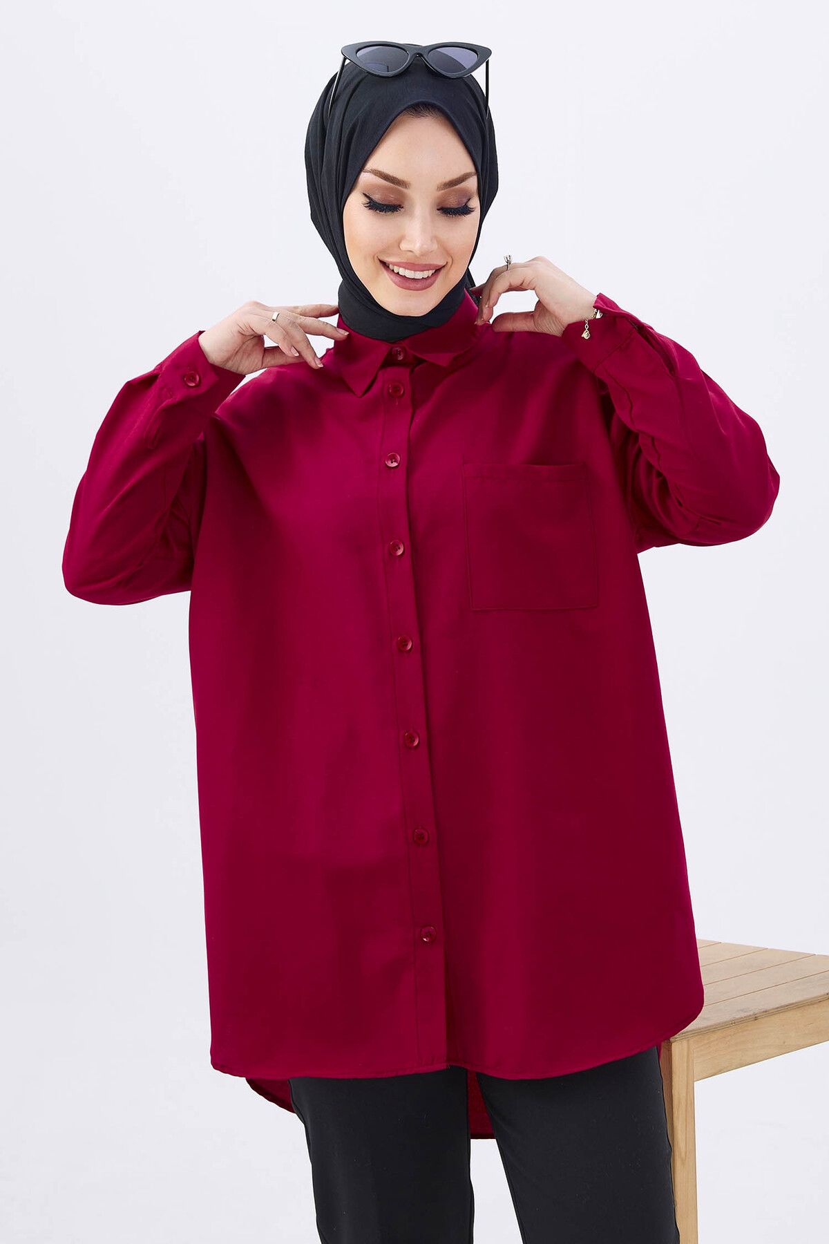 TOFİSA Tek Cepli Gömlek Bordo - 27087