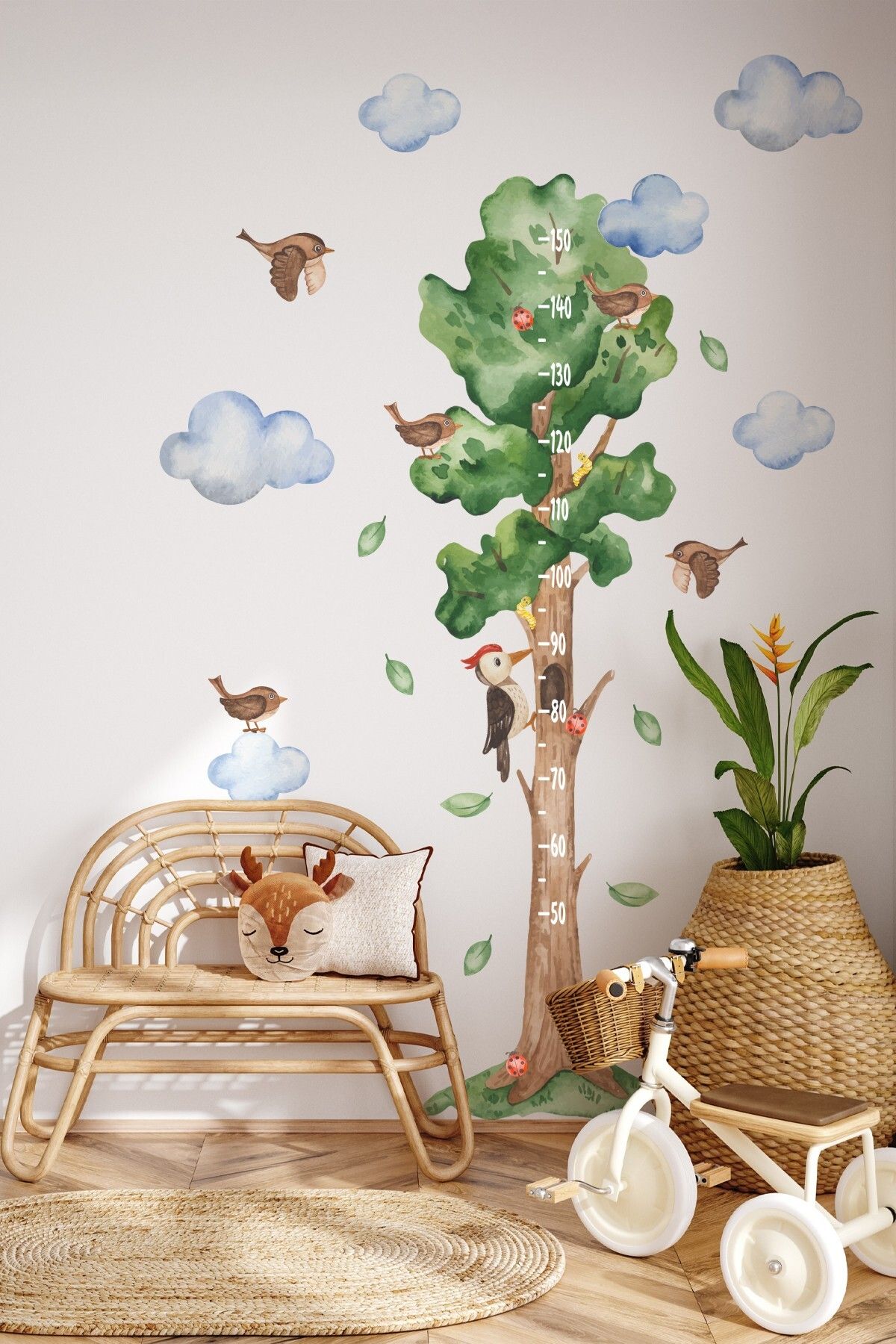 MSticker Sevimli Unicorn ve Rengarenk Figürler Temalı Boy Ölçer Boy Cetveli Sticker Seti Çocuk Çiçekli Yıldız