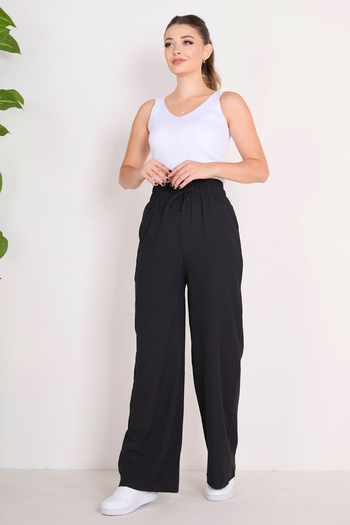 TOFİSA Beli Lastikli Pantolon Siyah - 27074