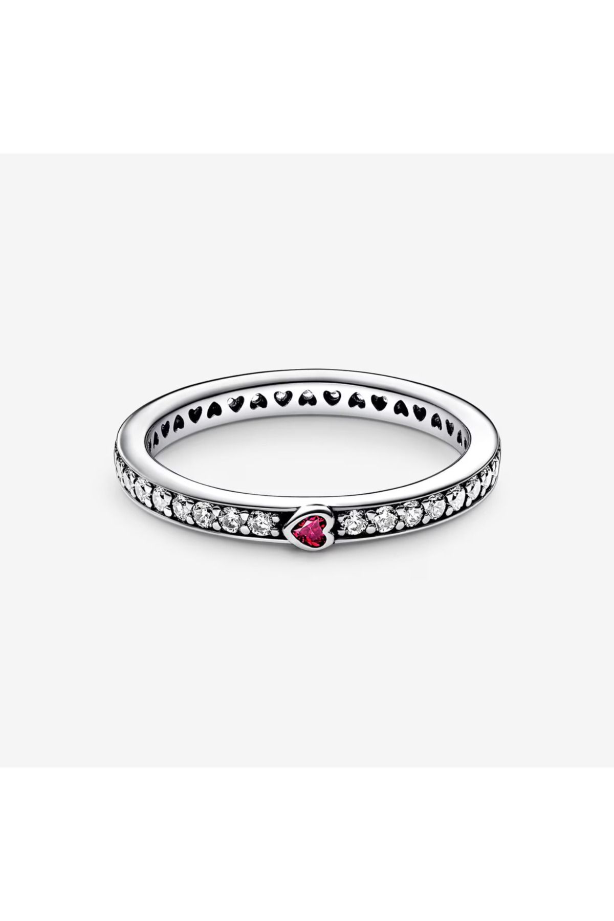 Pandora-Pandora Ring with Sparkling Red Heart and Pave Hearts in Zirconia and 925 Silver - 52 3