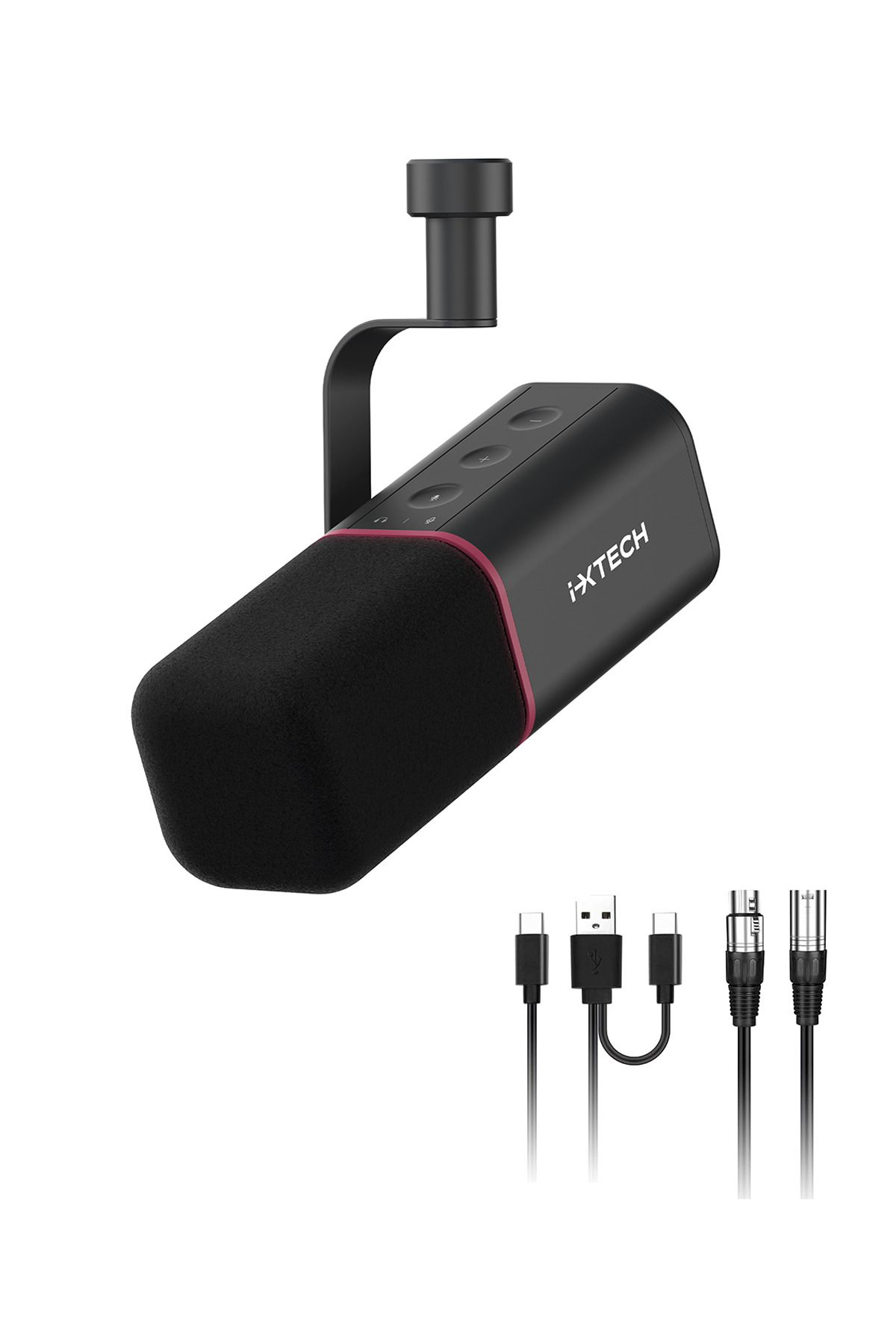 İXTECH Dinamik Yayın Mikrofonu - USB/XLR Bağlantılı Gürültü Önleyici Podcast ve Kayıt Mikrofonu - Siyah
