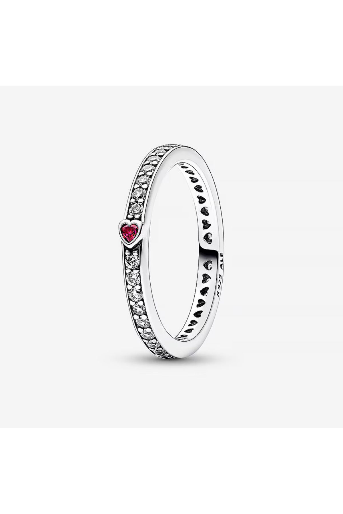 Pandora-Pandora Ring with Sparkling Red Heart and Pave Hearts in Zirconia and 925 Silver - 52 1