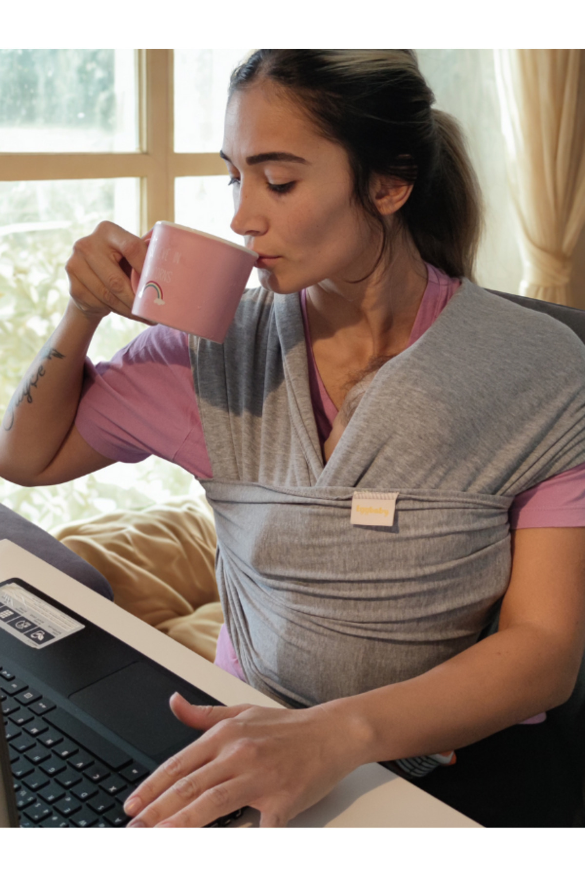 EGGBABY Pamuklu Esnek Ve Ergonomik Bebek Sling Yenidoğandan Itibaren Güvenli Taşıma fotoğrafı 3 (önizleme)