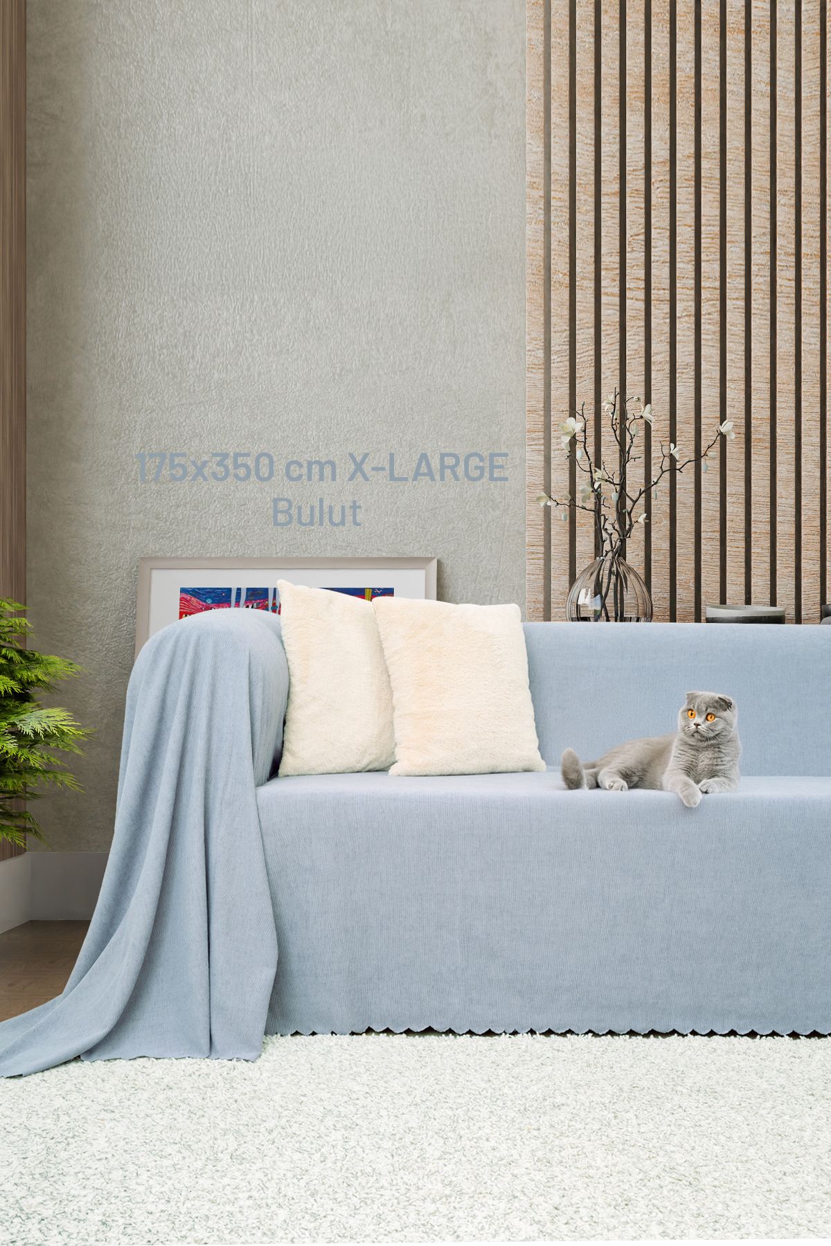 Latuda Home Kaymaz Koltuk Örtüsü Çift Taraflı Mikrofiber Şönil 175x350 cm XL- Bulut – Kedi Köpek ve Çocuk Dostu