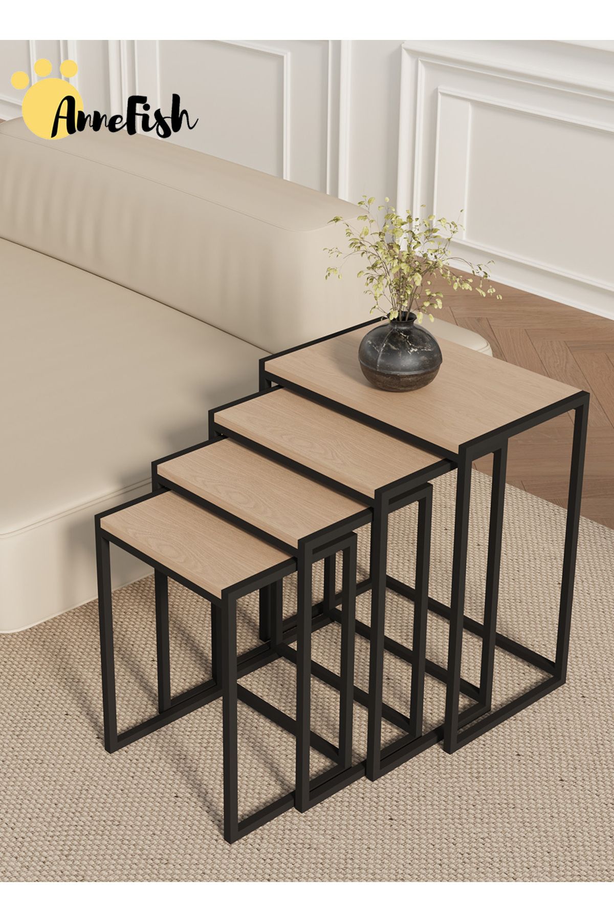 AnneFish-4Pcs C-Shaped Coffee Service Table Set Side Nesting Table Table Small Coffee Table Couch Table 1