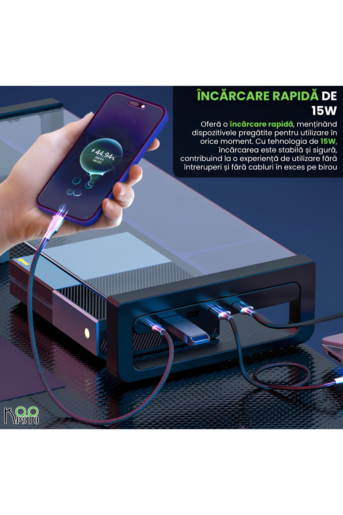 Koopsio-Docking Station Multifunctional, Suport Monitor Koopsio, Extensie USB, 4 x USB 3.0, 3 x USB-C Sticla 2