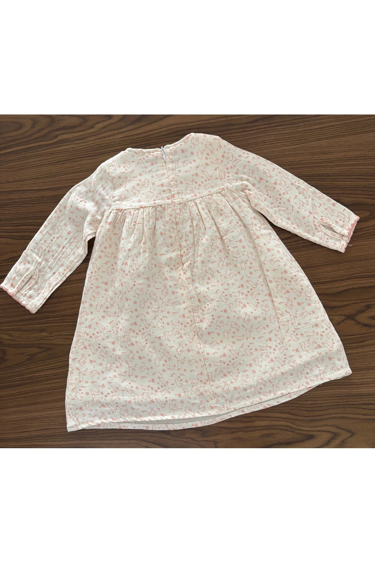 Babydola %100 Pamuk Müslin Tavşan Nakışlı Kız Bebek Elbisesi - Uzun Kollu fotoğrafı 4 (önizleme)