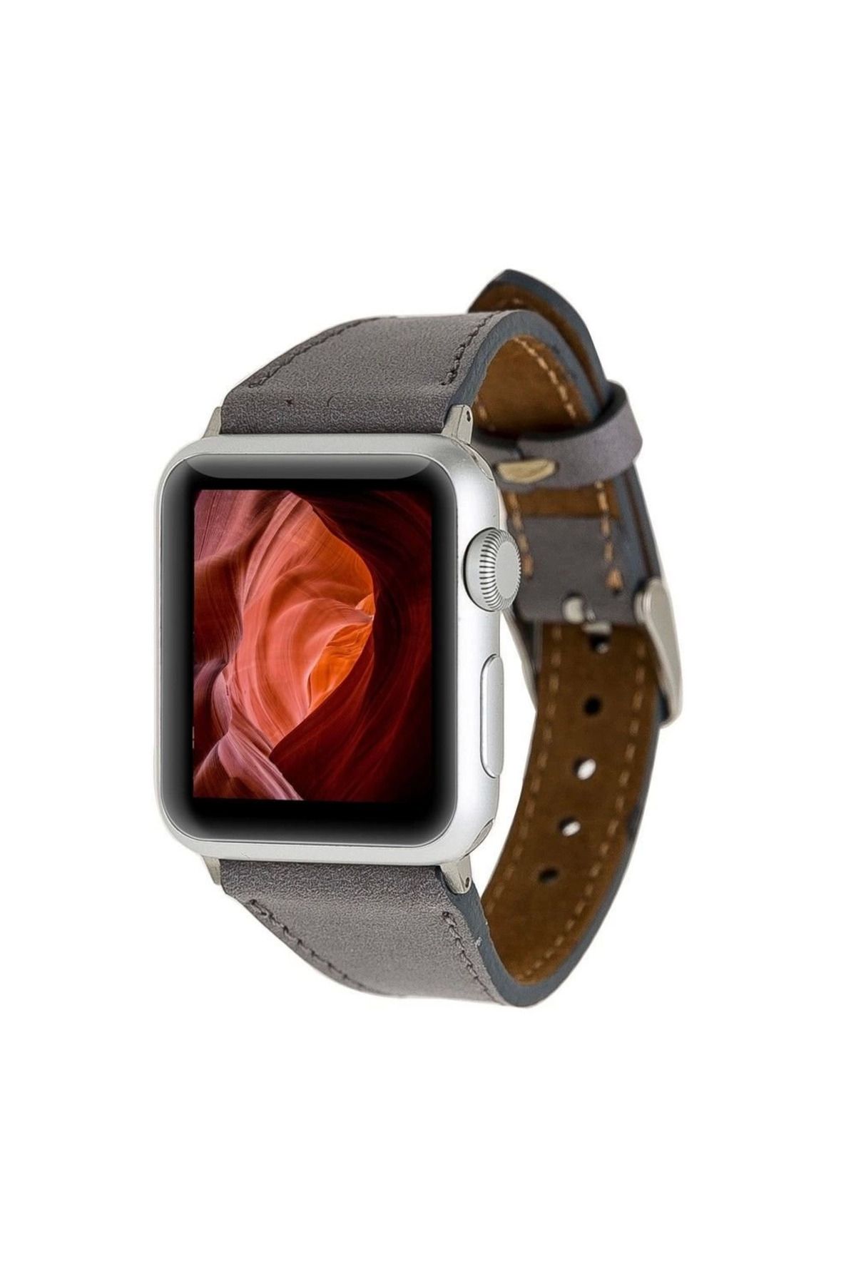 Angoravi Apple Watch Uyumlu Deri Kordon 42-44-45mm Slim RST9 Gri