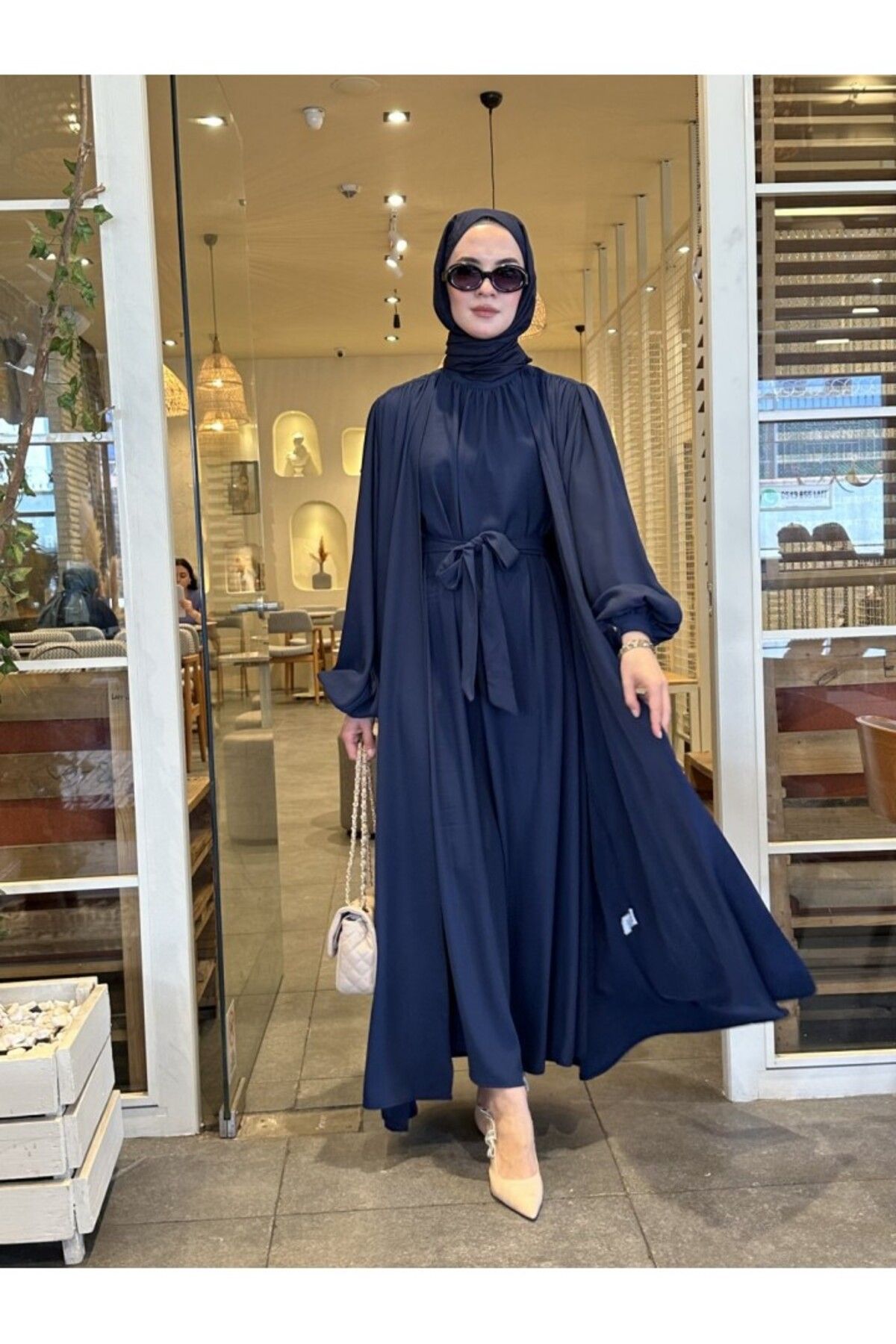 NS Moda Tesettür Premium Abaya Lacivert Model-536