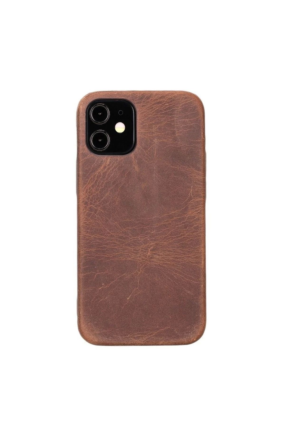 Angoravi Apple iPhone 12 mini Uyumlu Deri Arka Kapak ROCK G2 Kahve