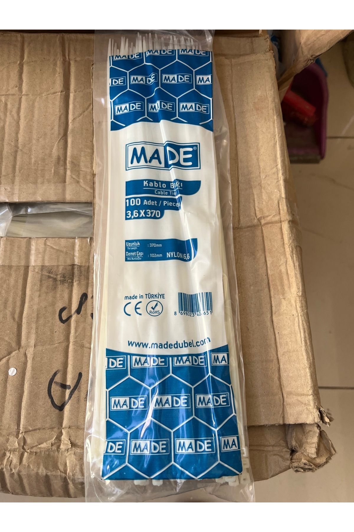 MADE Cırt bağlama plastik kablo bağı made marka model:3.6x370 pekette 100adet mevcut