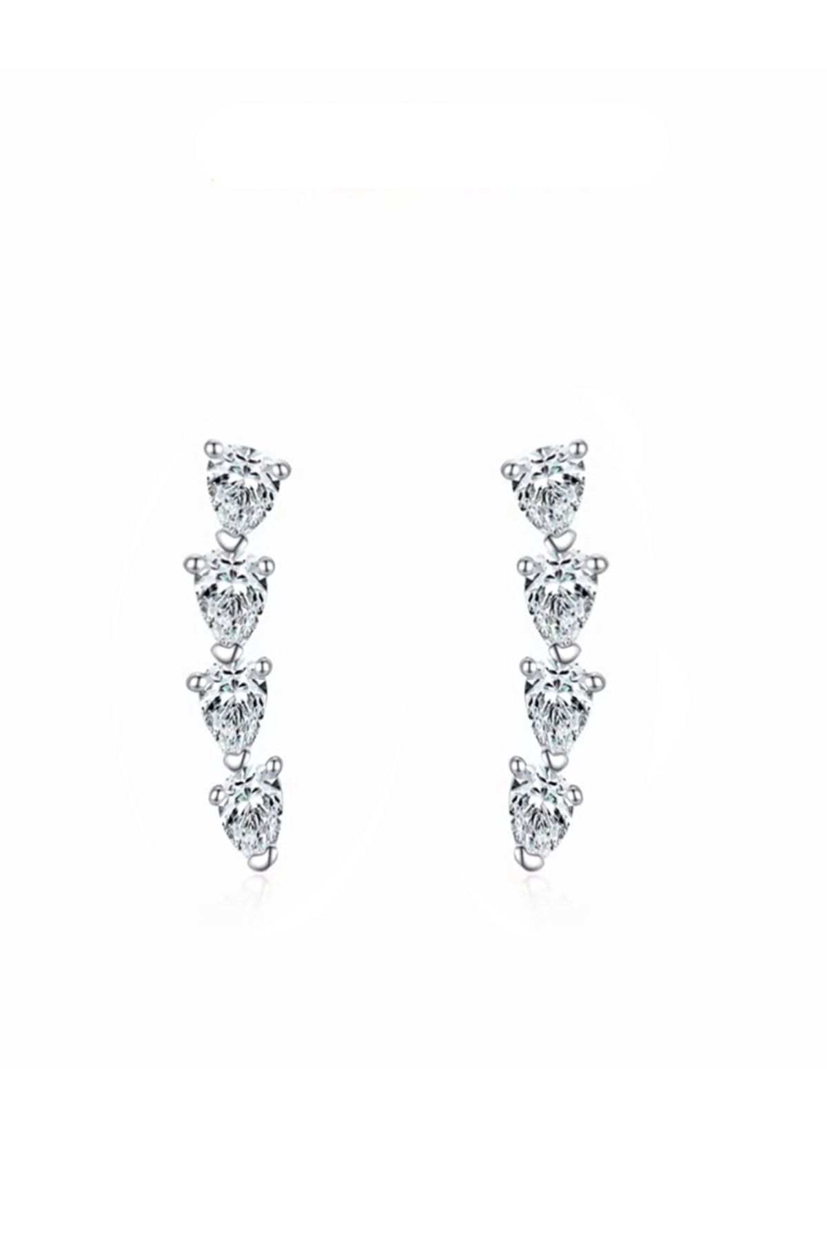 Brezza Lusso Jewelry Timeless Series Zarif Damla Kesim Işık Taş Gümüş Kadın Küpe
