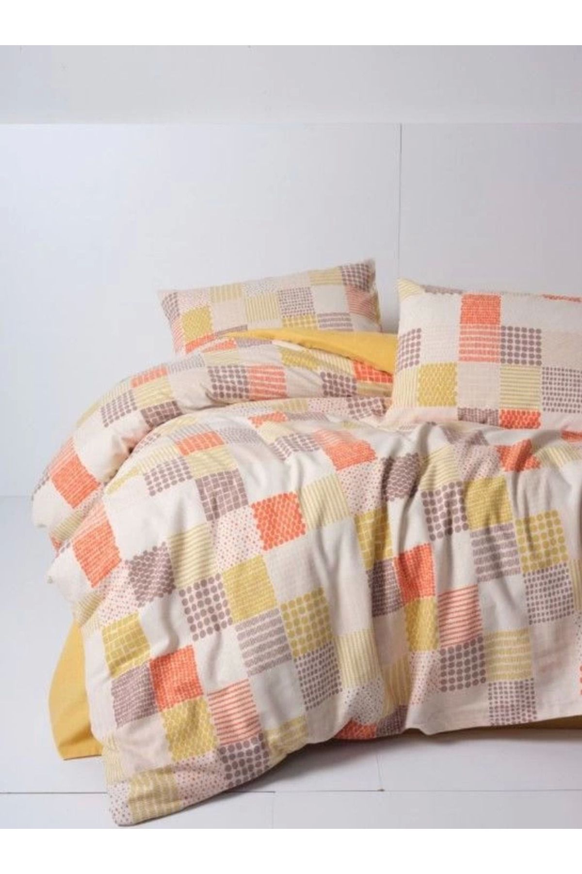MELFSHOP Cotton Box Flanel Nevresim Takımı Çift Kişilik Palm Hardal