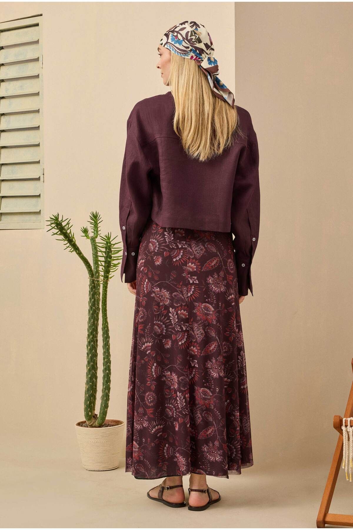 HEQA-Λινό Crop Πουκάμισο Claret Red 4